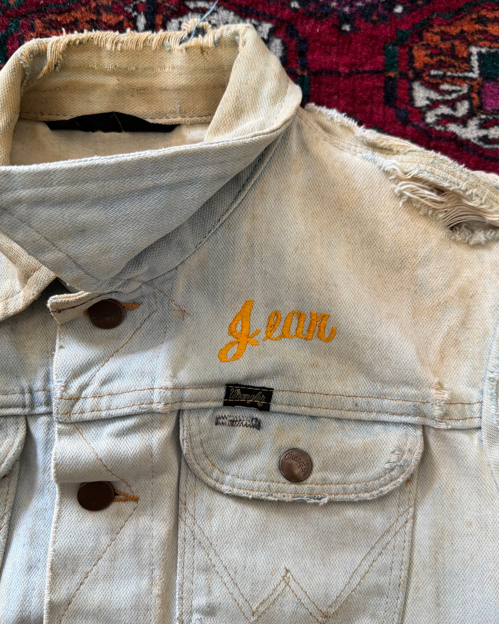 1980s distressed wrangler biker vest