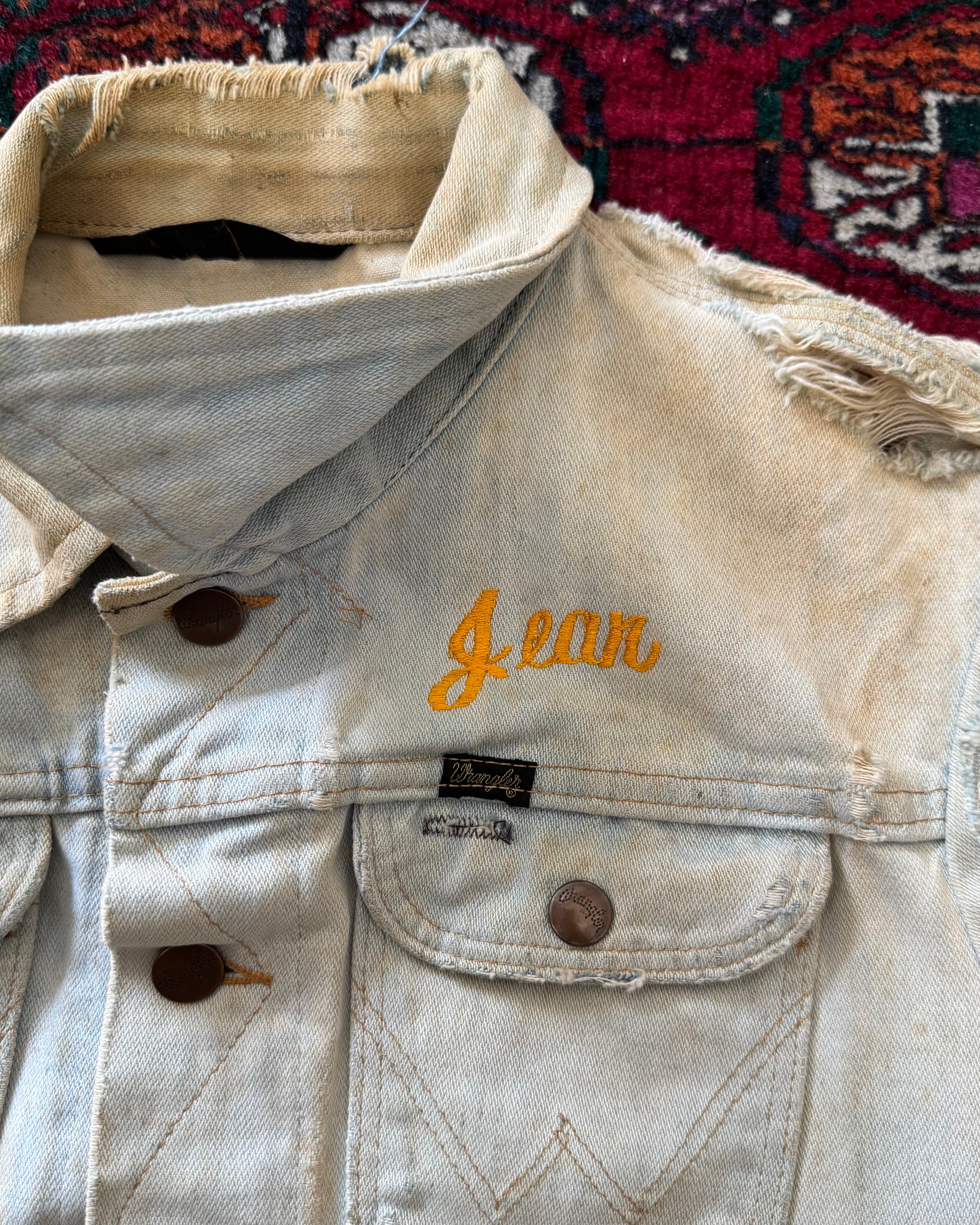 1980s distressed wrangler biker vest