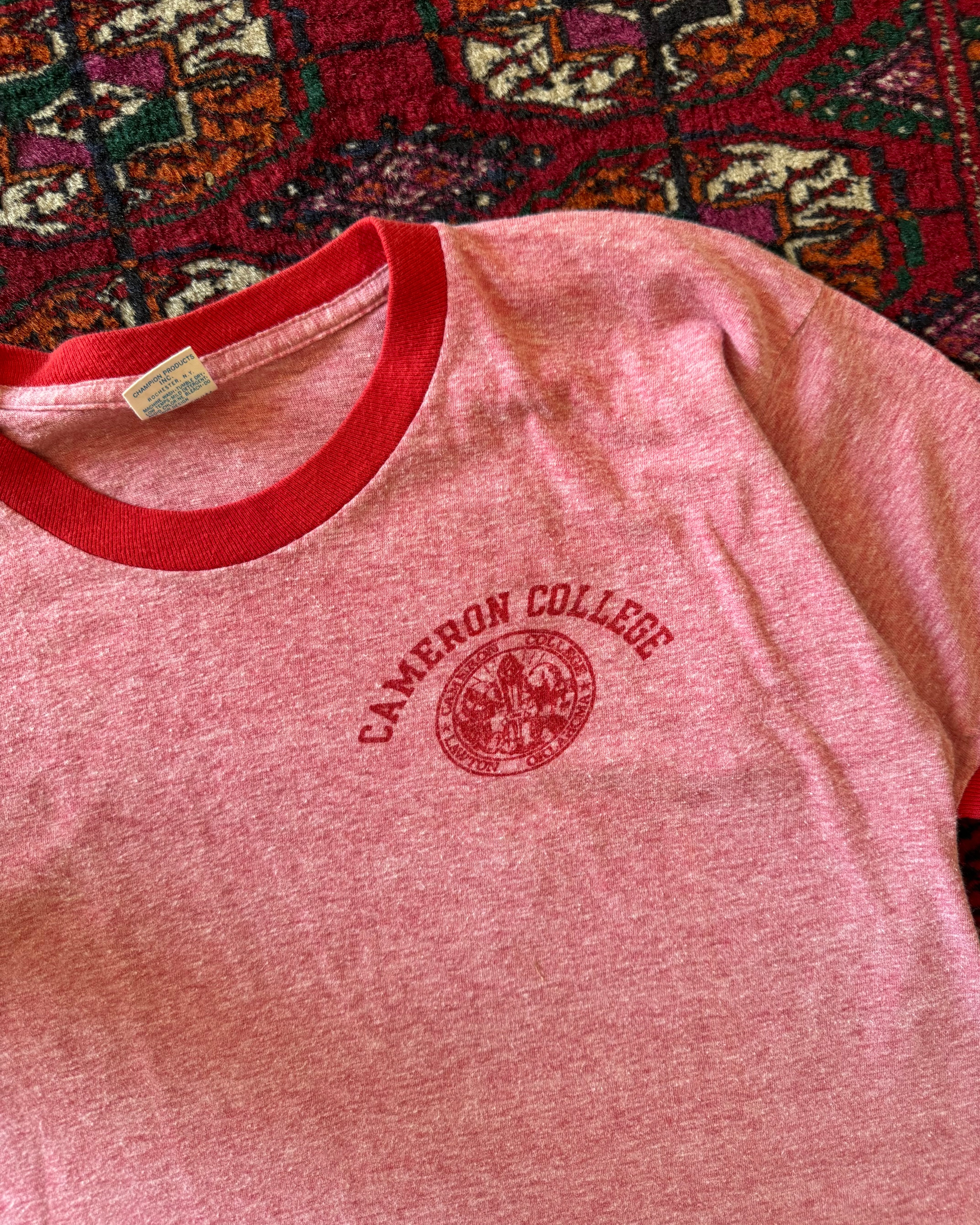 Vintage champion blue bar, Cameron College ringer T-shirt