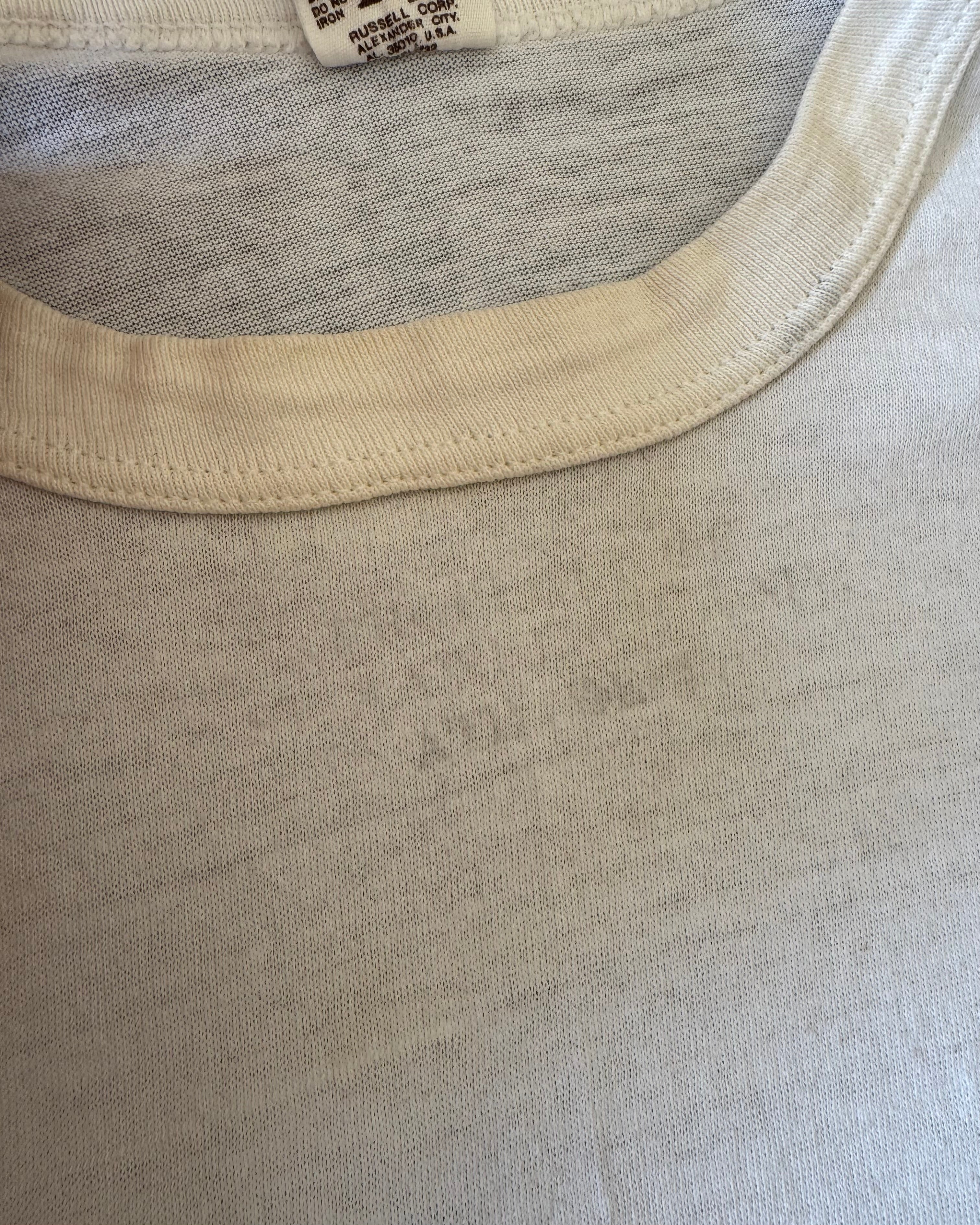 Message 1970s Russell athletic property of athletic department faded stencil T-shirt