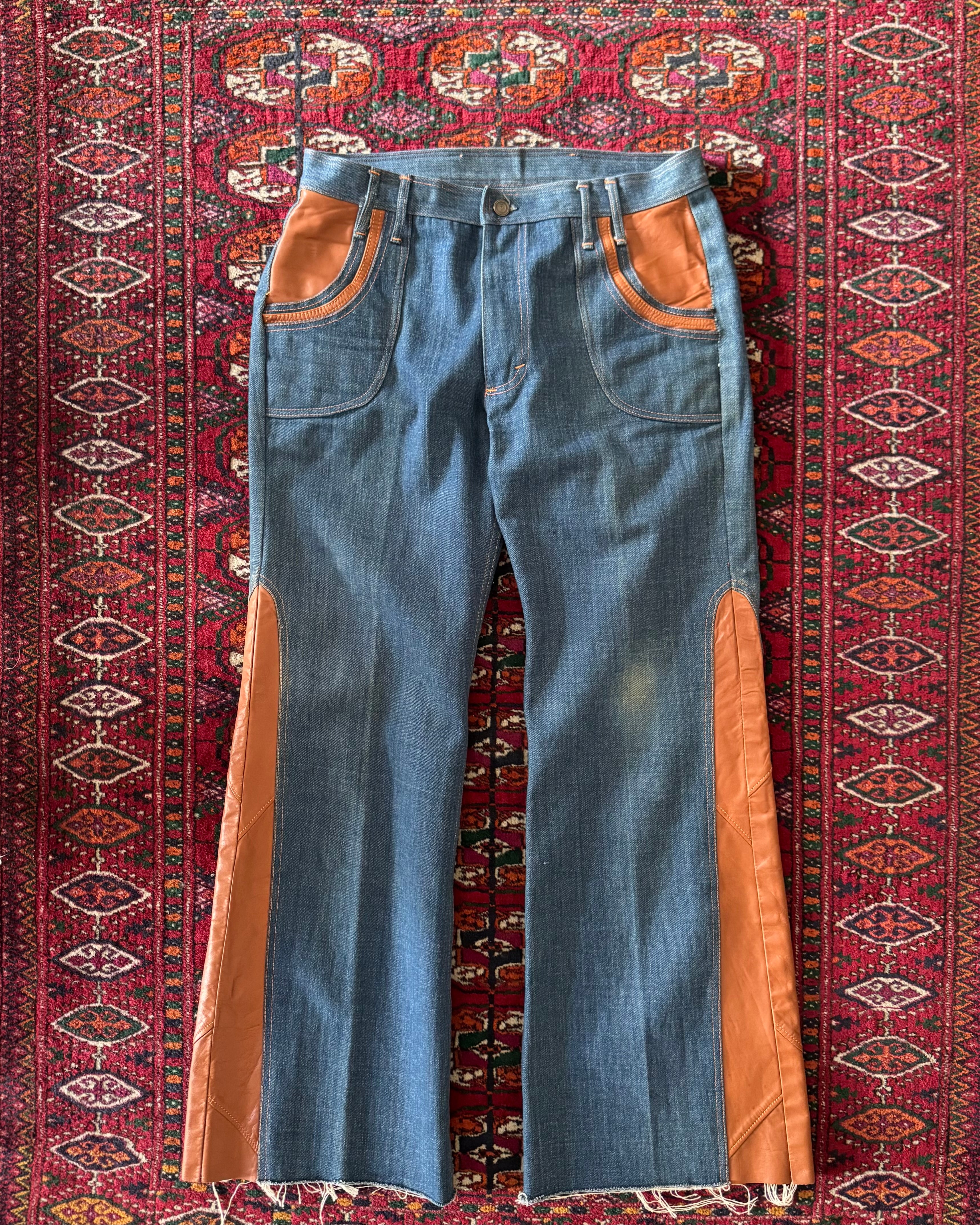 Vintage 1970s/60s denim flares with leather paneling