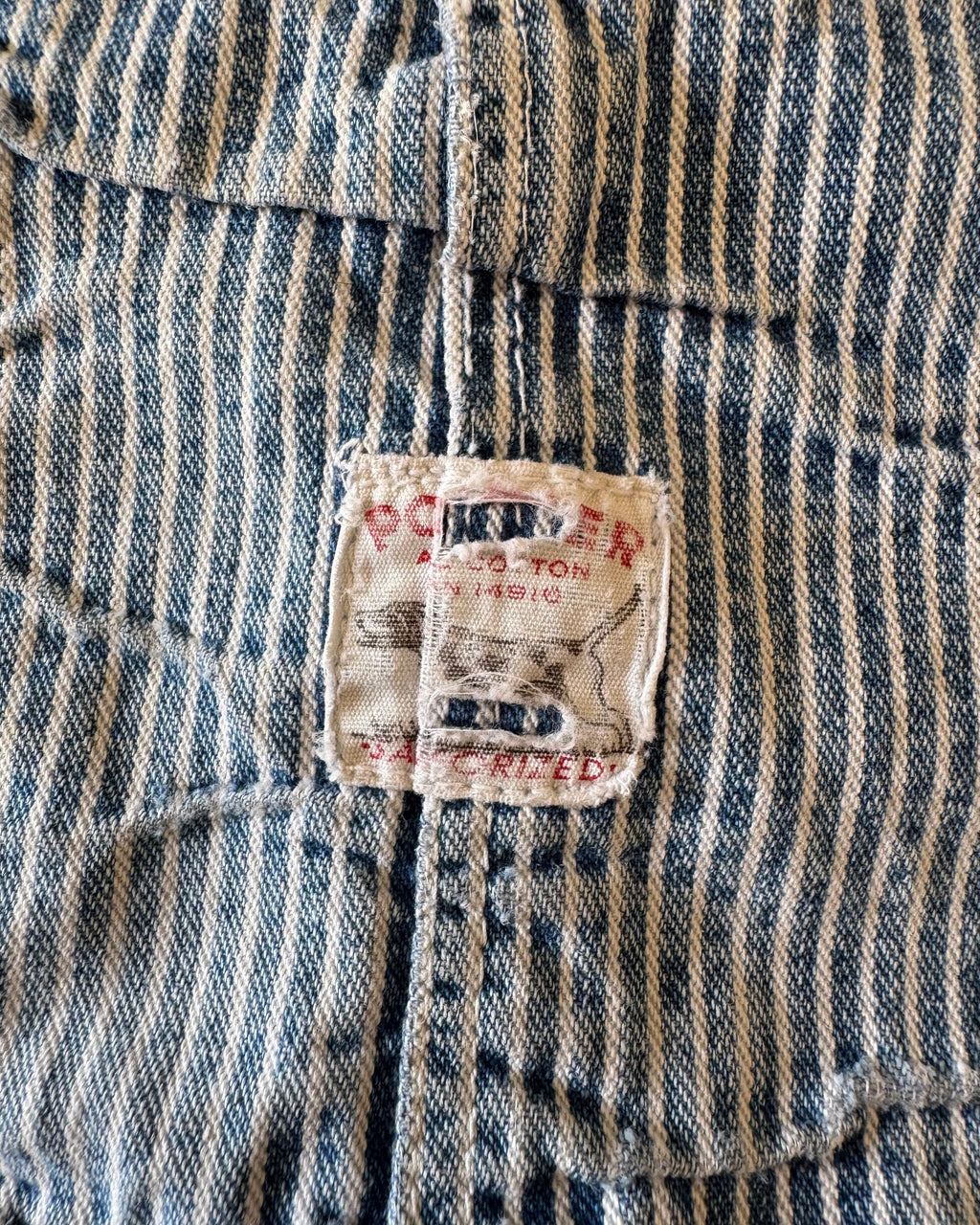 Vintage 1950s pointer sanforized pinstripe overalls with original repair ￼