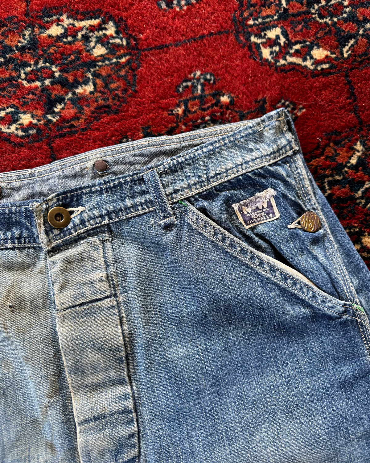 1940s N&W denim farmhouse repaired work pants