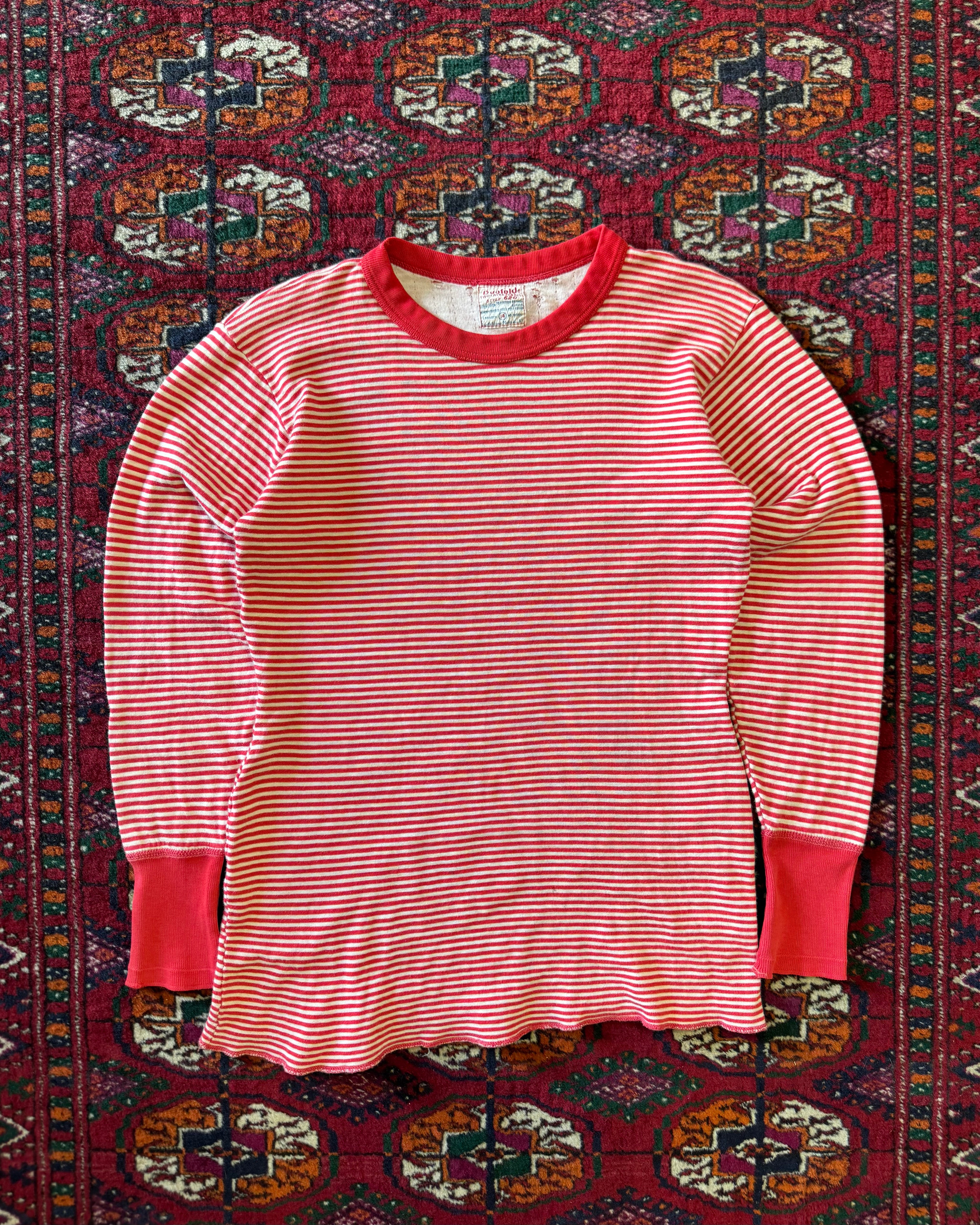 Vintage 1960s duofold two layer red striped thermal undershirt