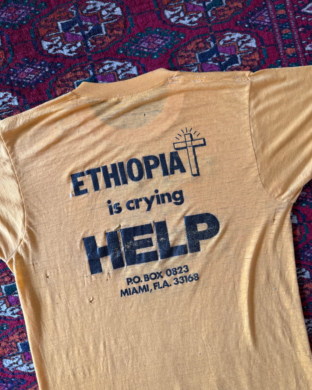 Vintage 1970s/80s distressed Ethiopian help Charity fundraiser T-shirt