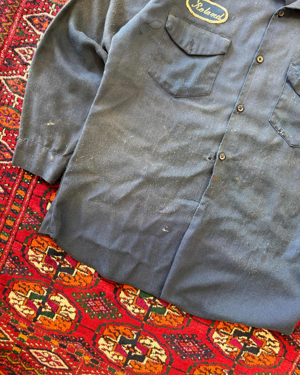 Vintage 1970s faded distressed autobody work shirt