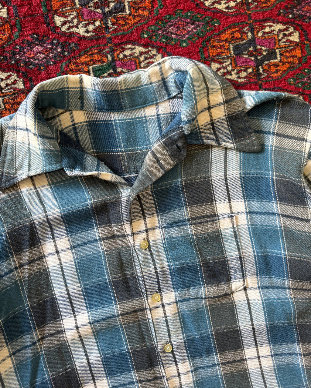 1970s blue plaid flannel
