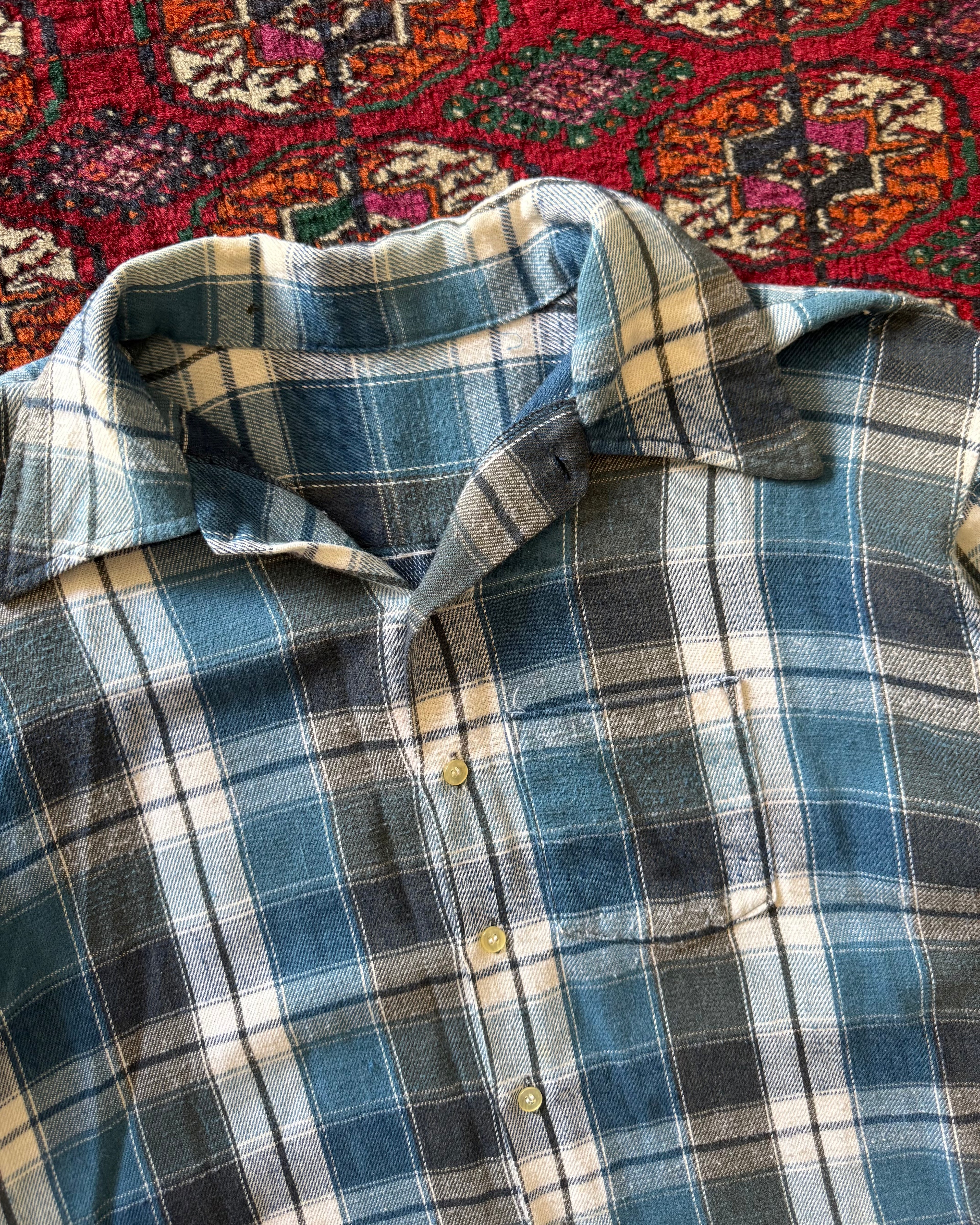 1970s blue plaid flannel