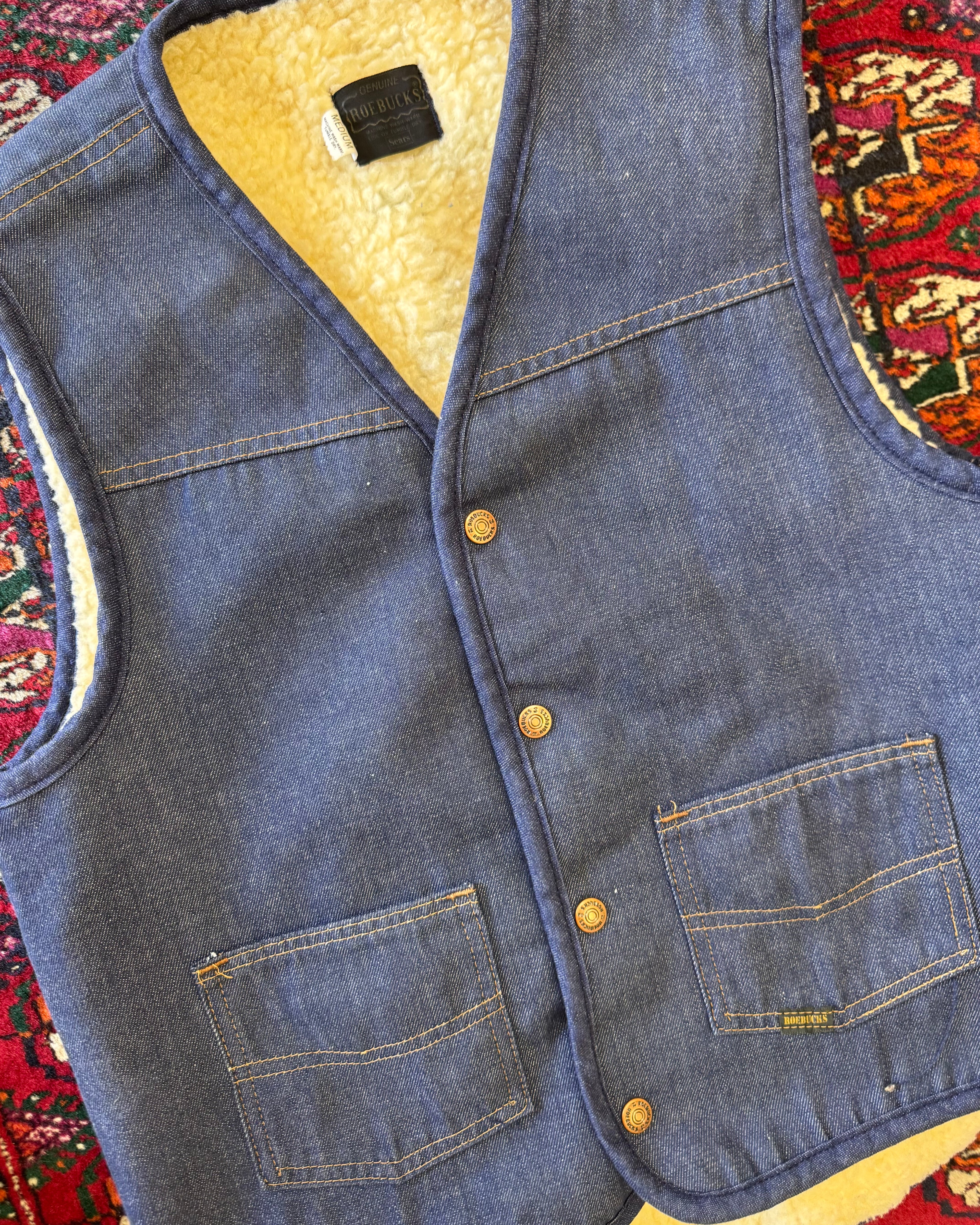 Vintage 1970s Roebucks denim Sherpa lined vest