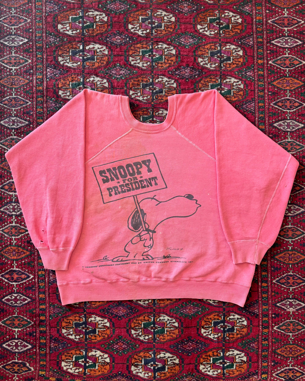 1960s Peanuts Snoopy for President pink faded sweatshirt