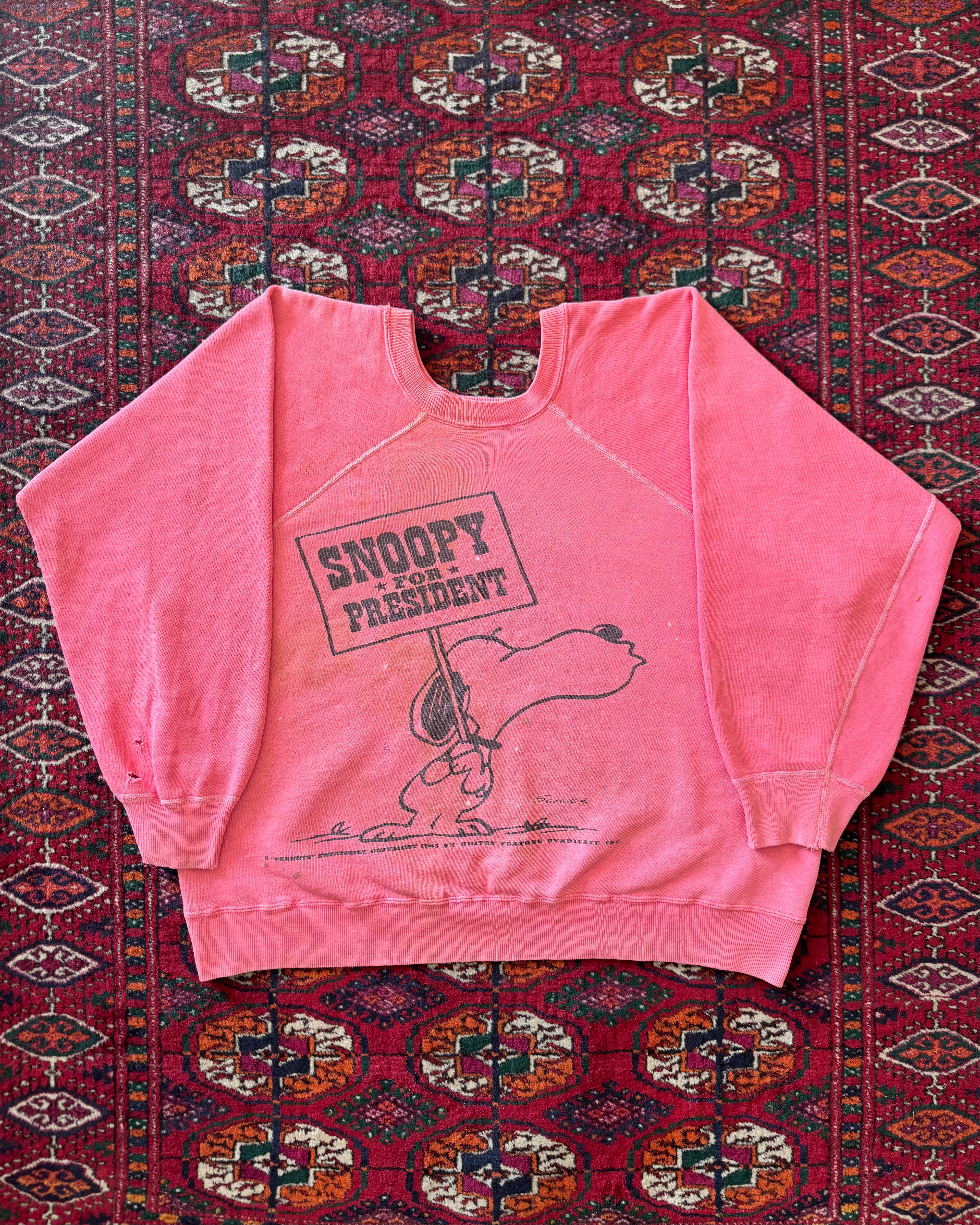 1960s Peanuts Snoopy for President pink faded sweatshirt