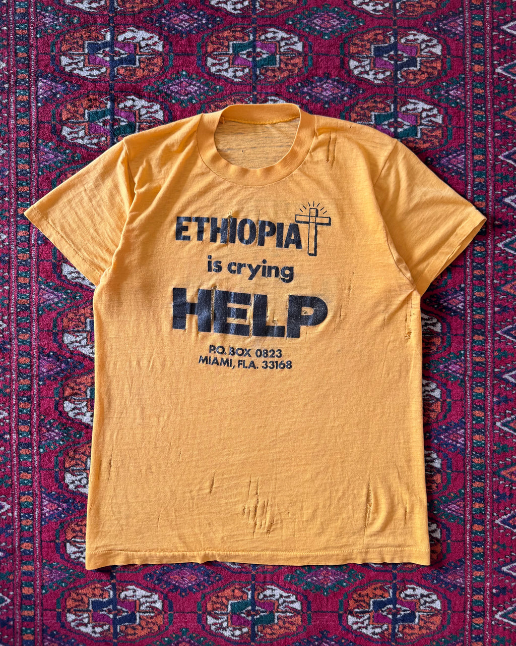 Vintage 1970s/80s distressed Ethiopian help Charity fundraiser T-shirt