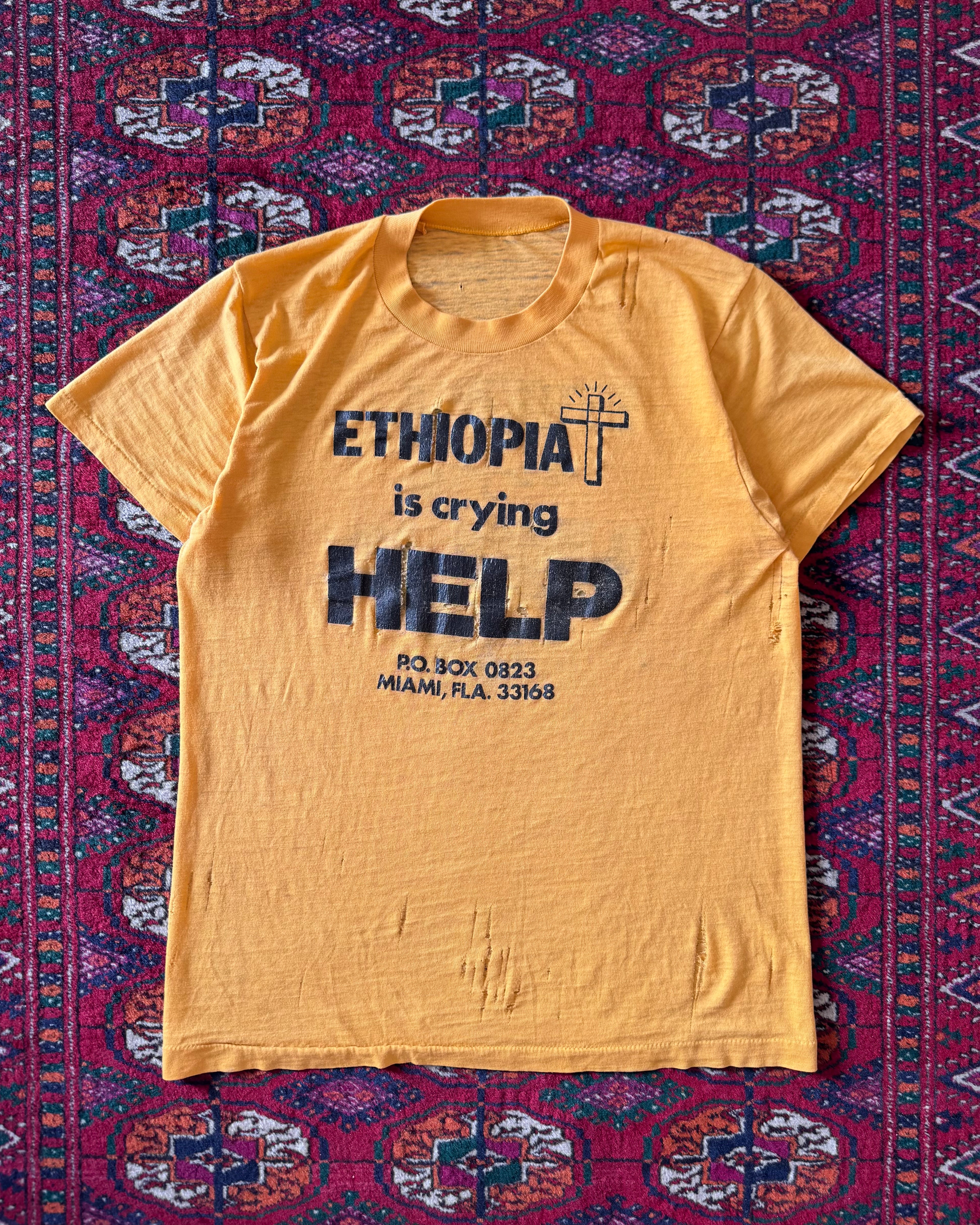 Vintage 1970s/80s distressed Ethiopian help Charity fundraiser T-shirt