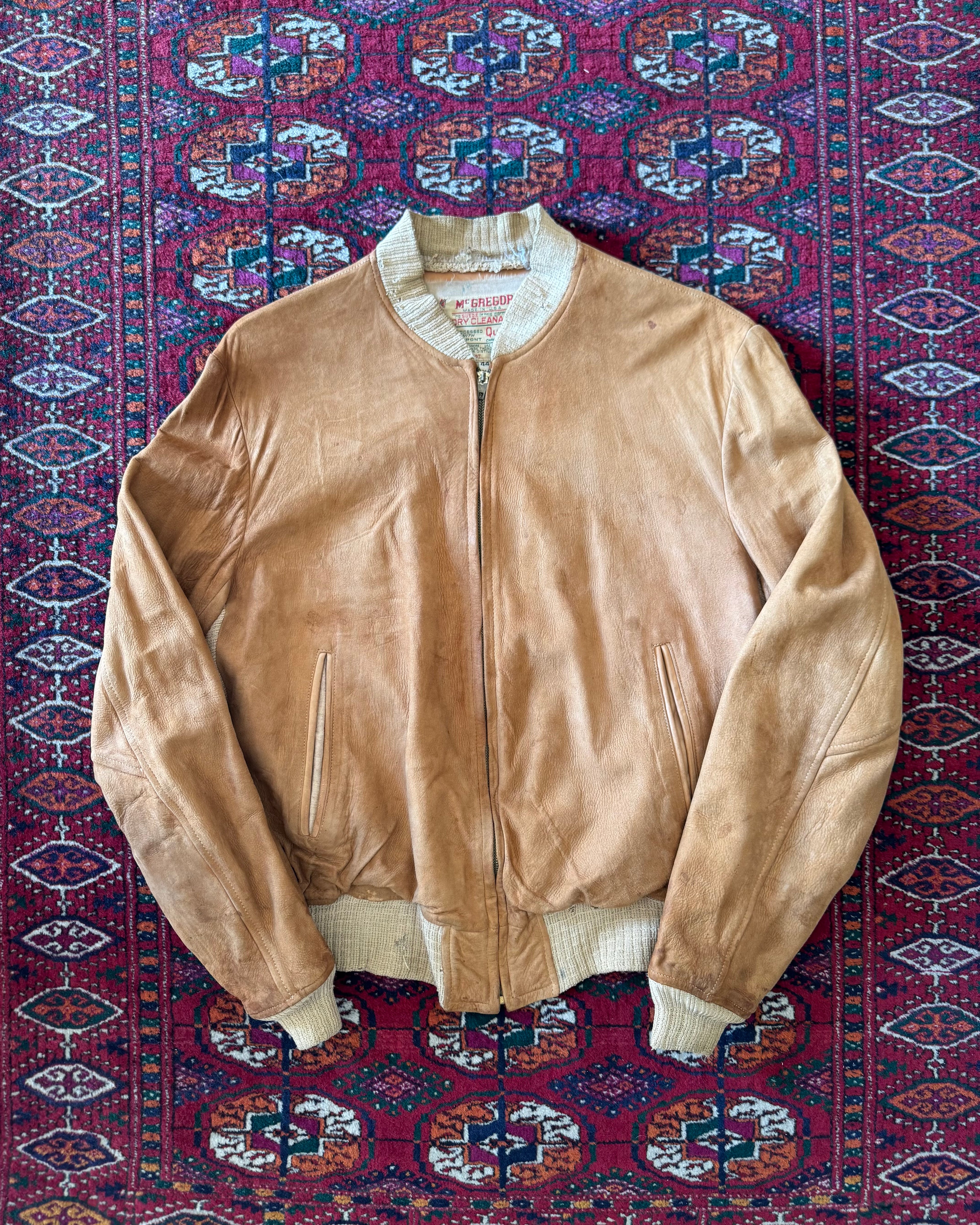 Vintage 1950s McGregor suede, distressed bomber jacket￼