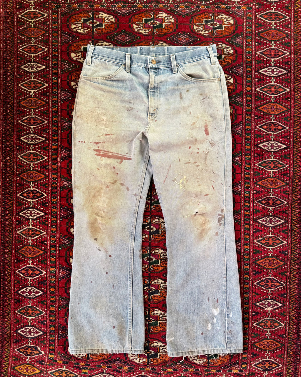 Vintage 1970s paint splatter boot cut flare denim