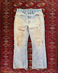 Vintage 1970s paint splatter boot cut flare denim