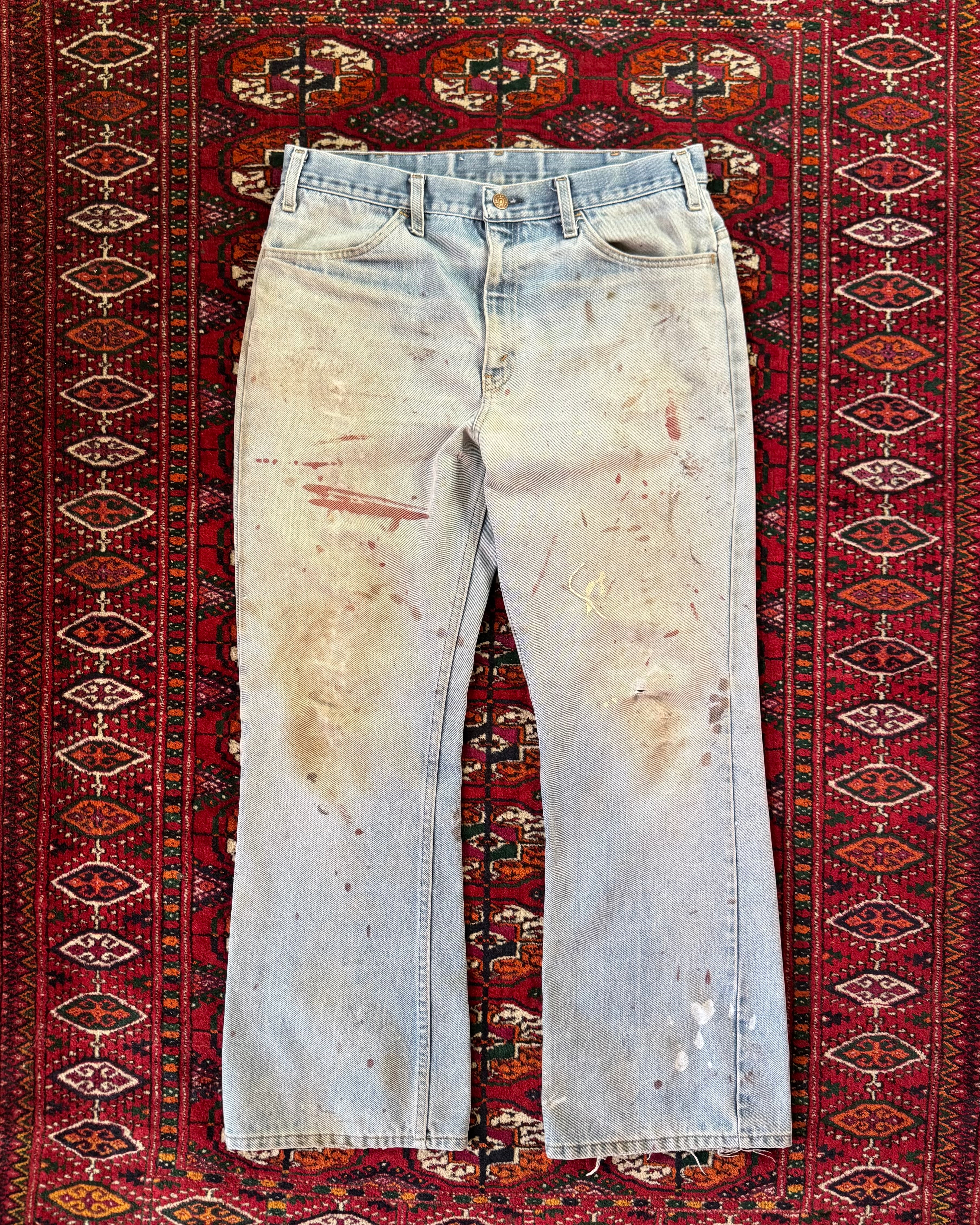 Vintage 1970s paint splatter boot cut flare denim