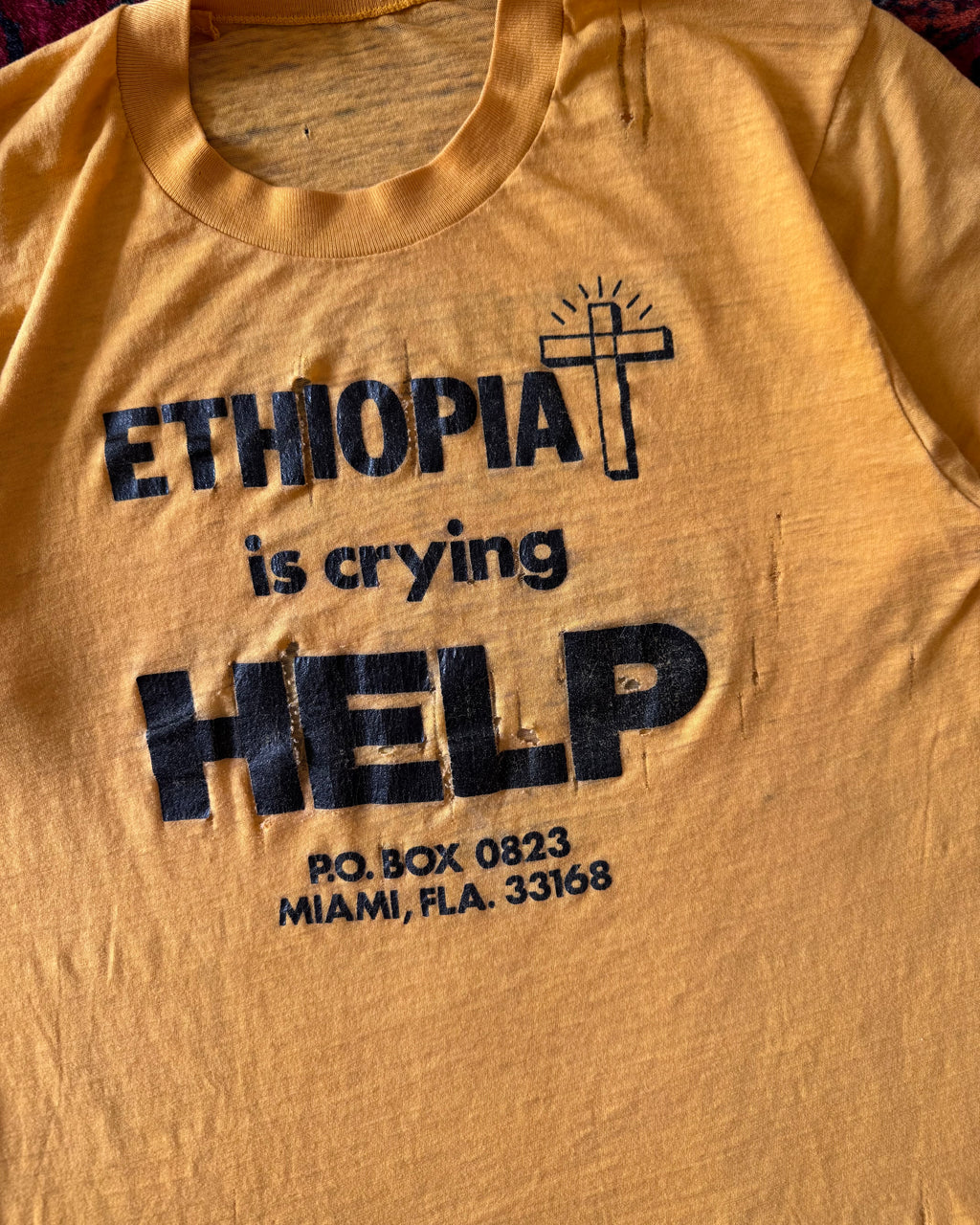 Vintage 1970s/80s distressed Ethiopian help Charity fundraiser T-shirt