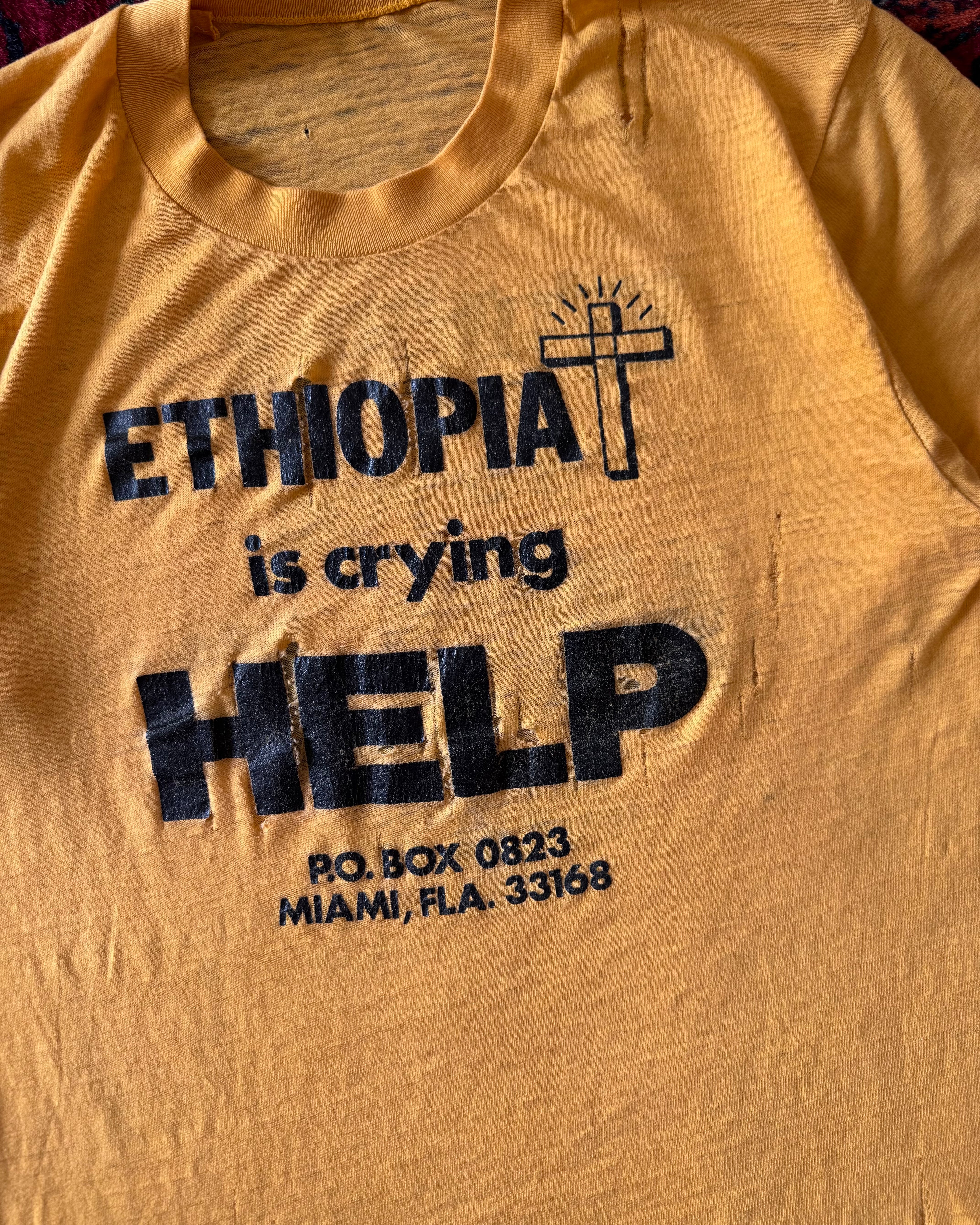 Vintage 1970s/80s distressed Ethiopian help Charity fundraiser T-shirt