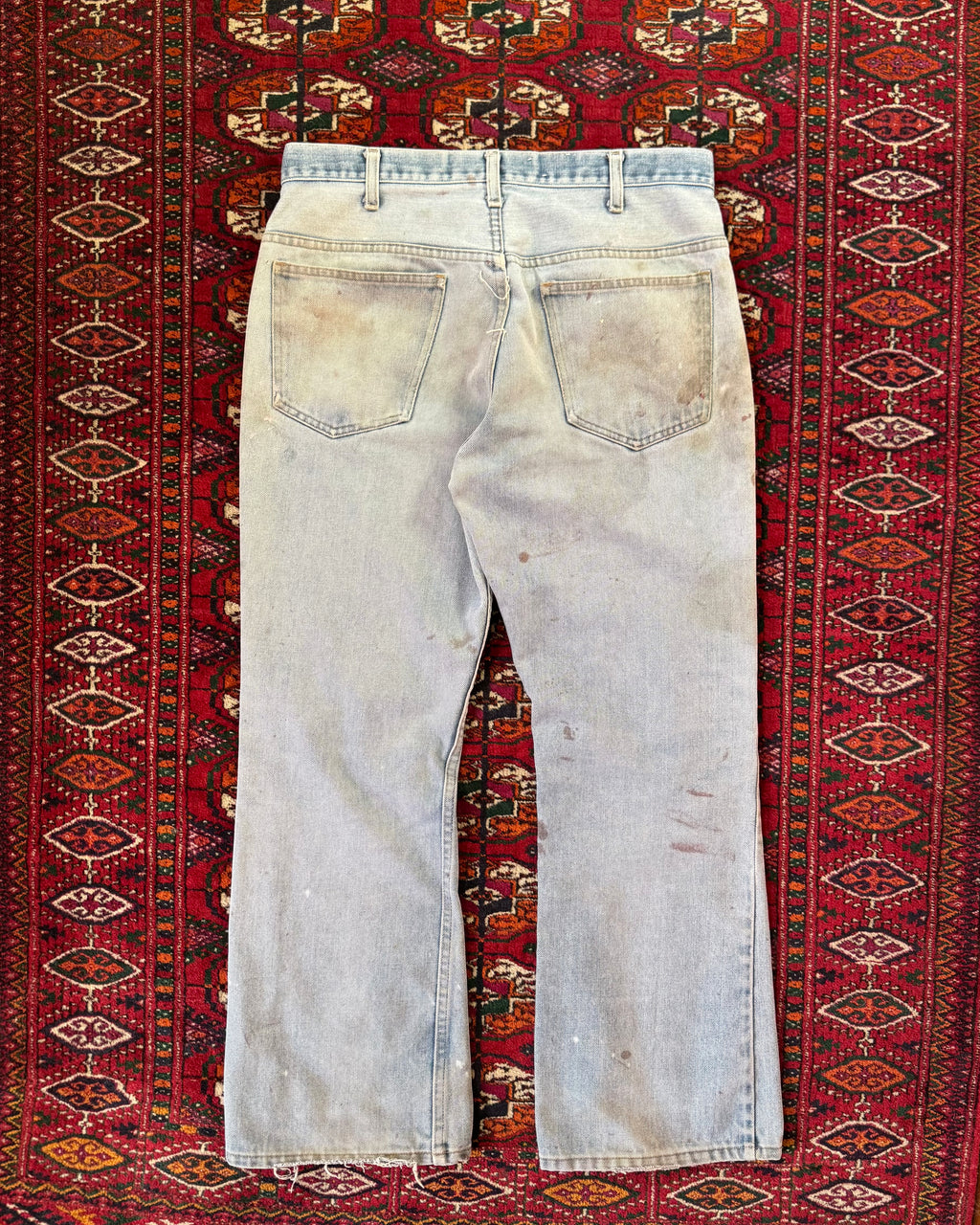 Vintage 1970s paint splatter boot cut flare denim