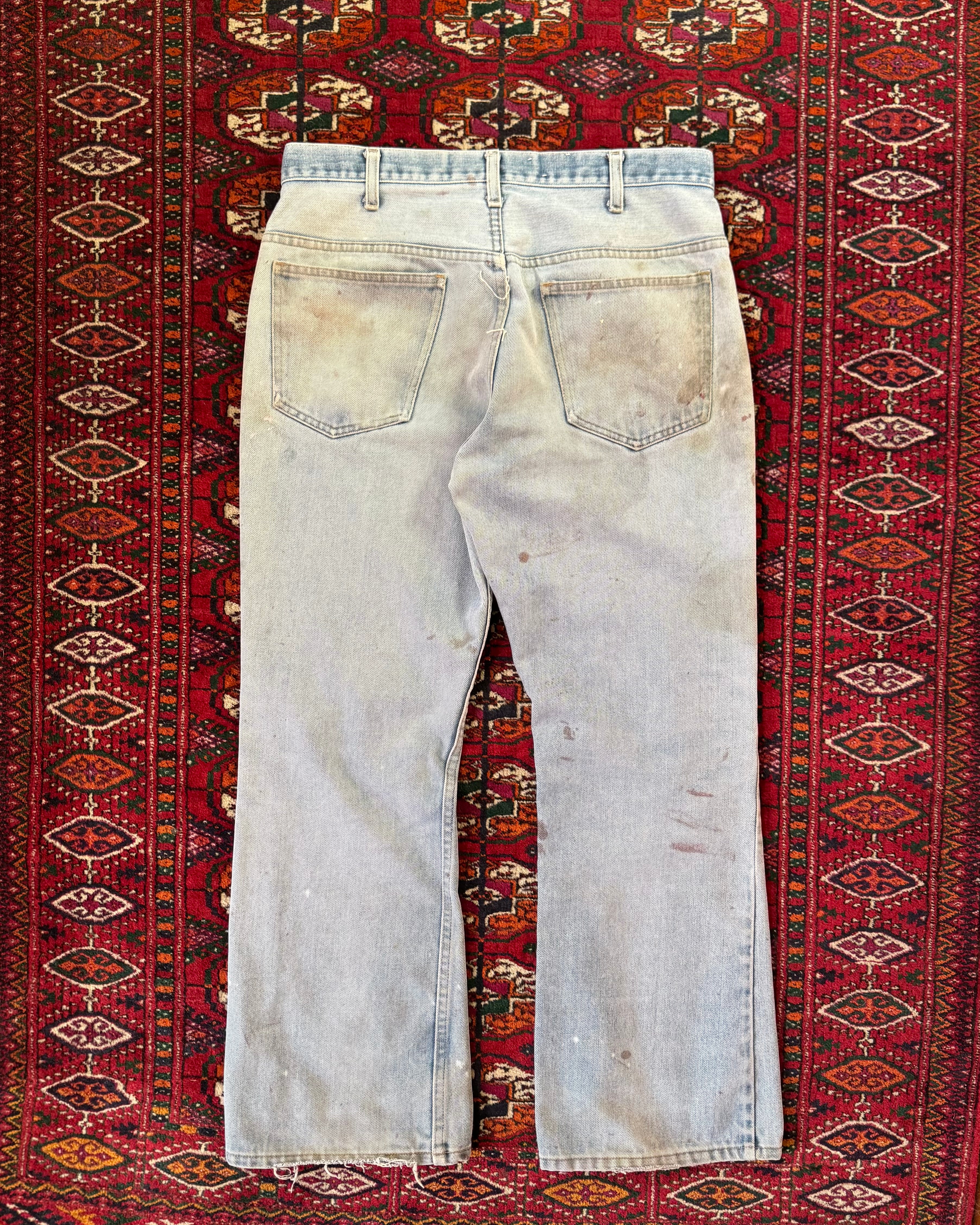 Vintage 1970s paint splatter boot cut flare denim