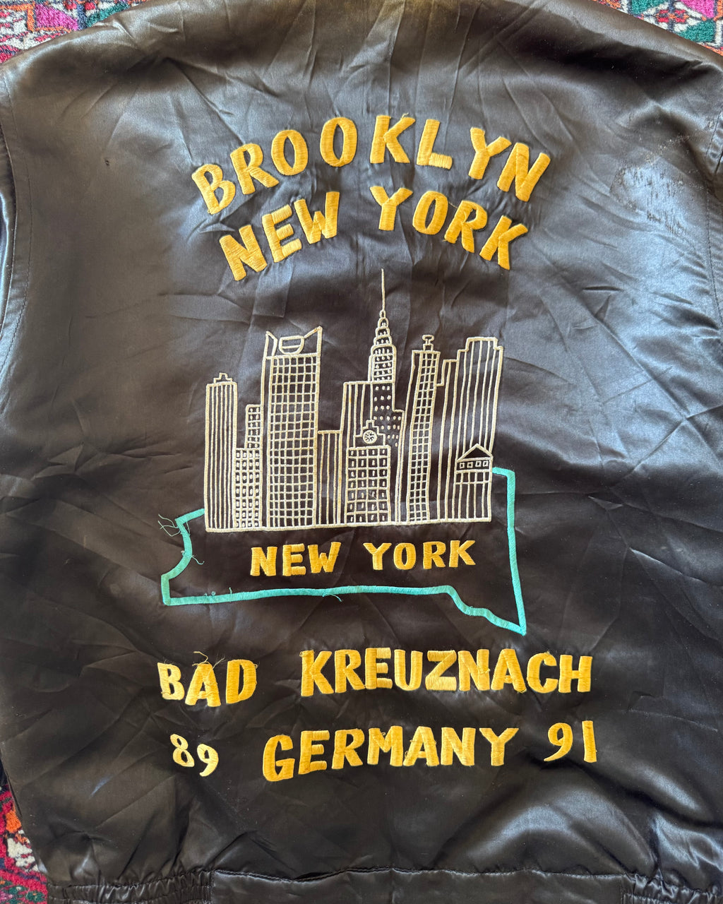 1989 Brooklyn, New York German souvenir satin jacket￼