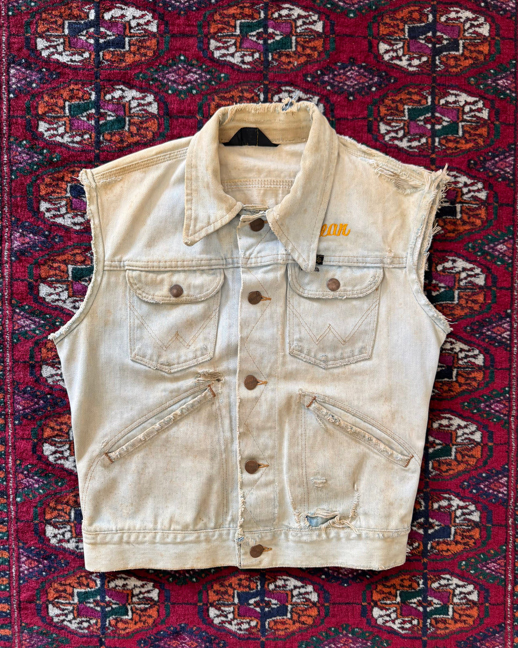 1980s distressed wrangler biker vest