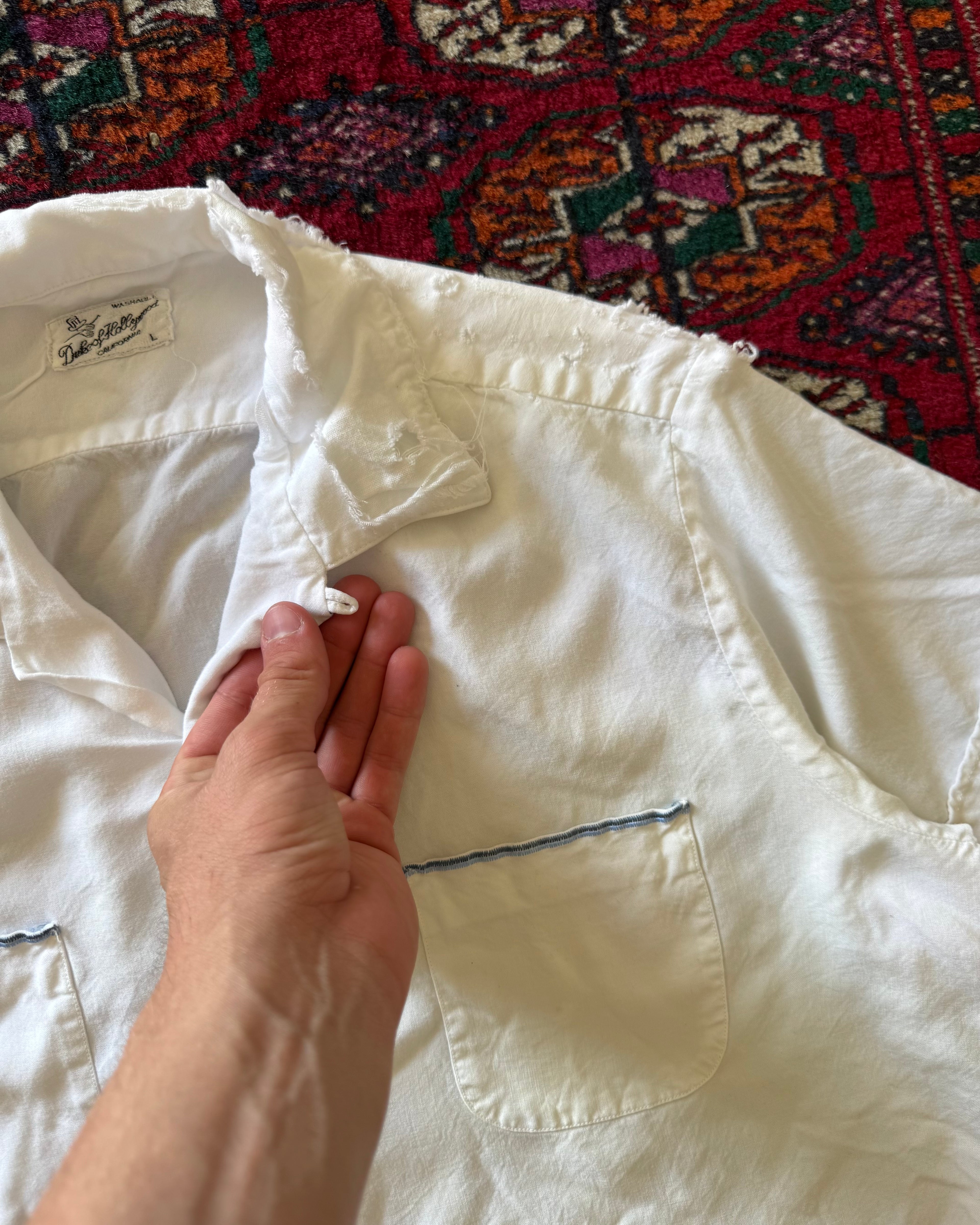 1960s rayon distressed loop collar