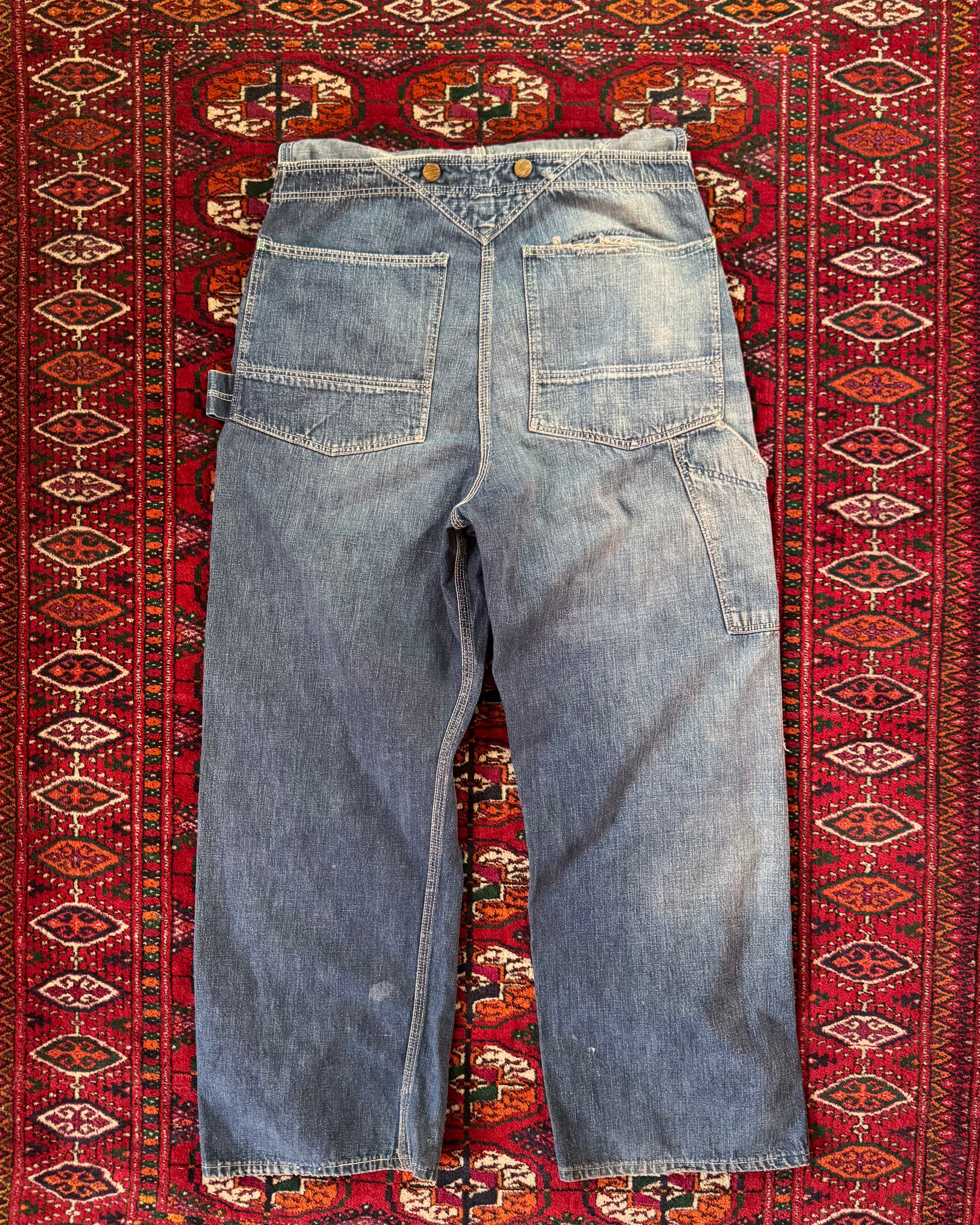 Vintage 1950/40s N&W sanforized denim overalls altered to be worn as pants by OG owner