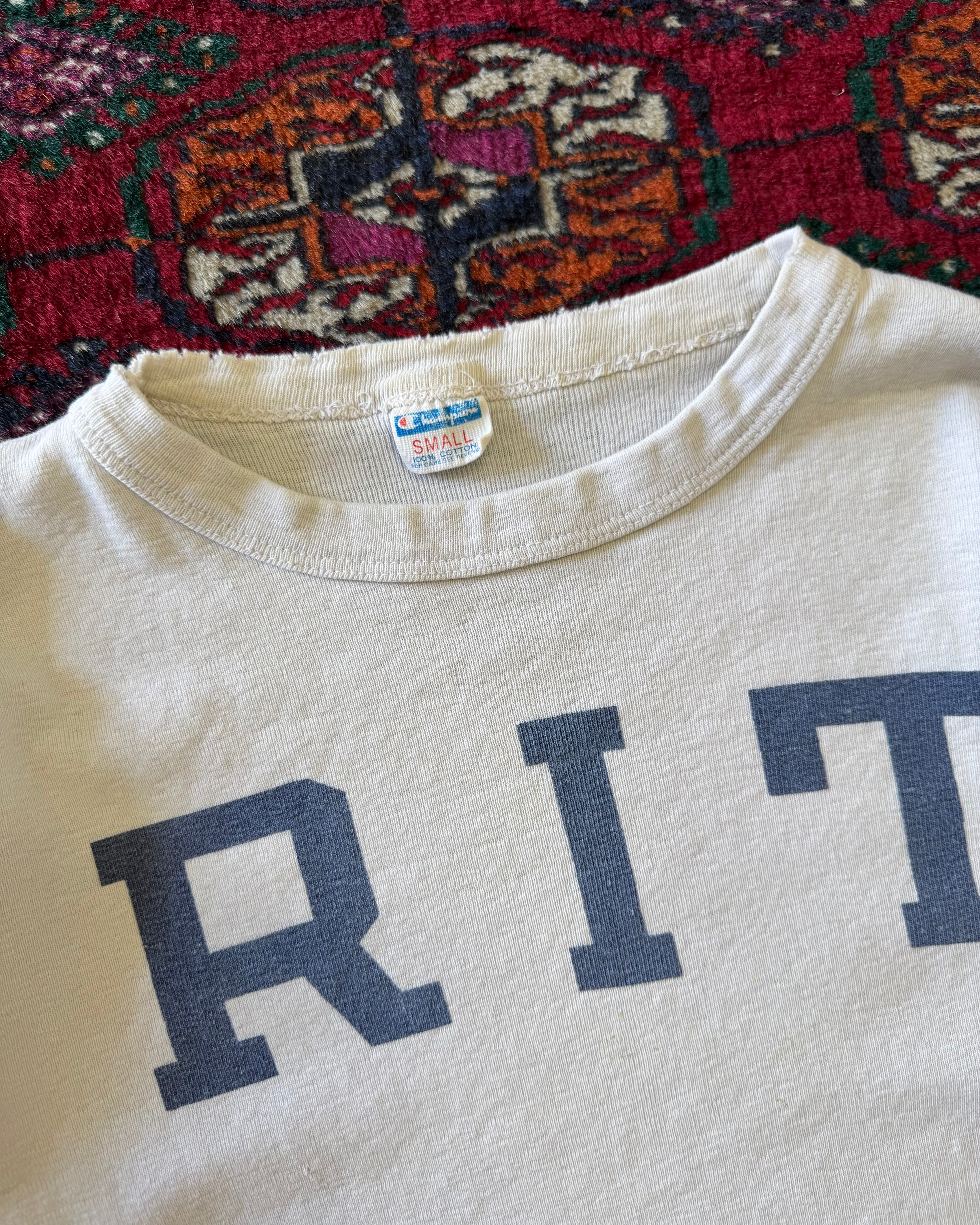 Vintage RIT faded champion blue bar, two-tone shirt￼