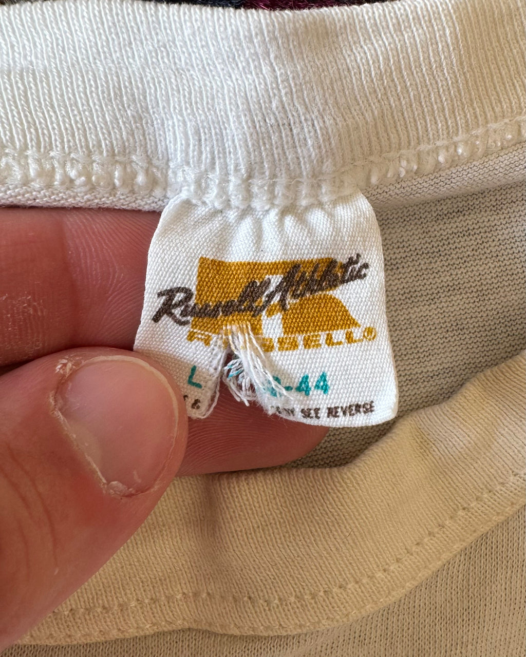 Message 1970s Russell athletic property of athletic department faded stencil T-shirt