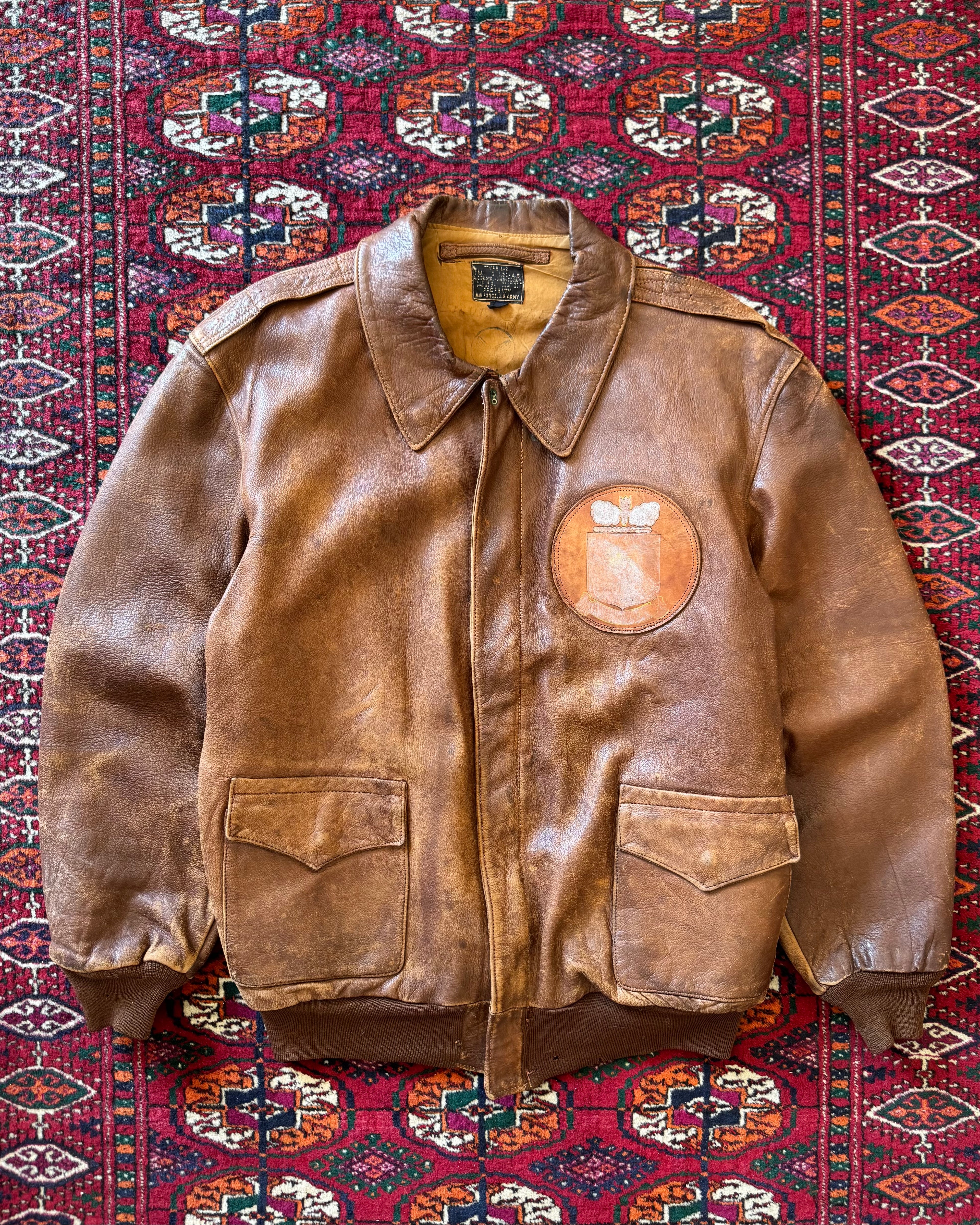 Vintage post war leather A2 bomber jacket￼