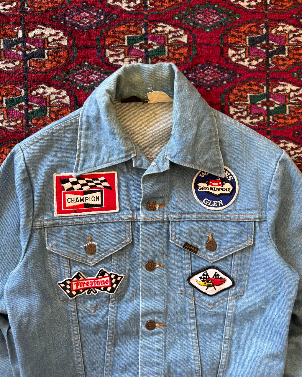 1970s Sears Roebucks denim jacket with racing patch patches