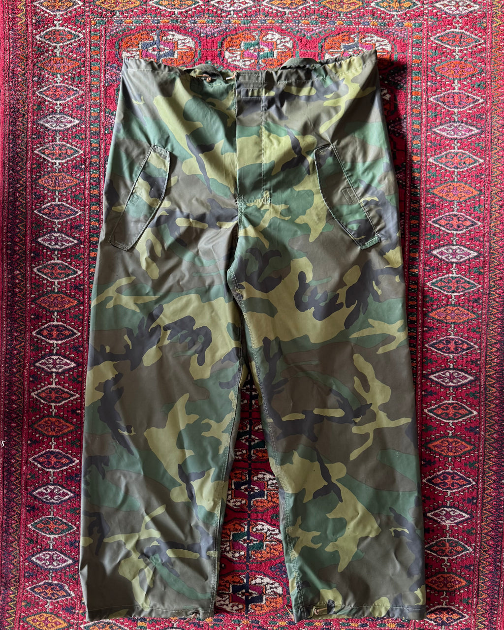 Vintage 1980s rubber camouflage army over pants