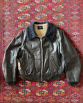 1960s/50s leather fur lined bomber with patchwork repair￼