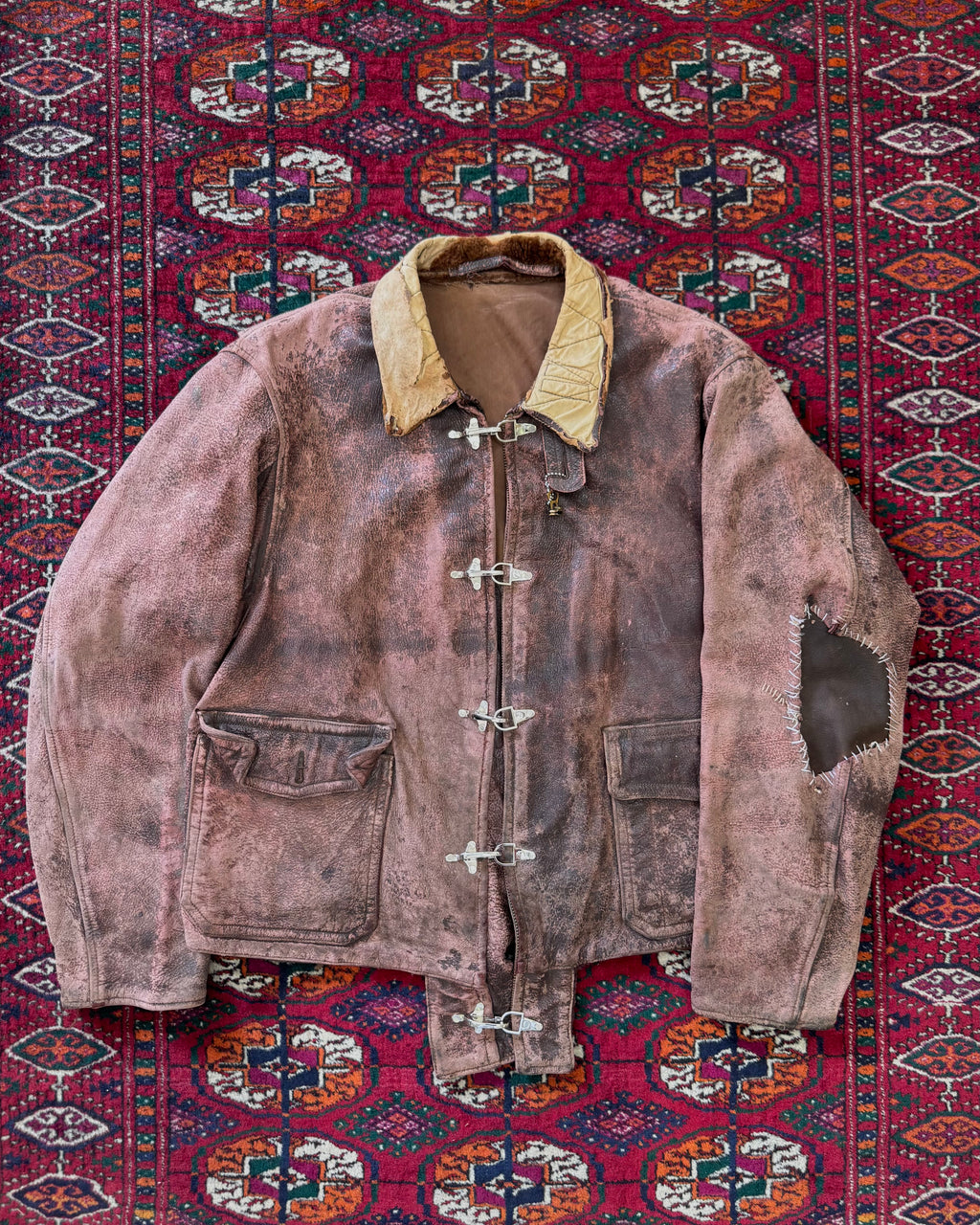 1950s steerhide leather zombie jacket with clasps