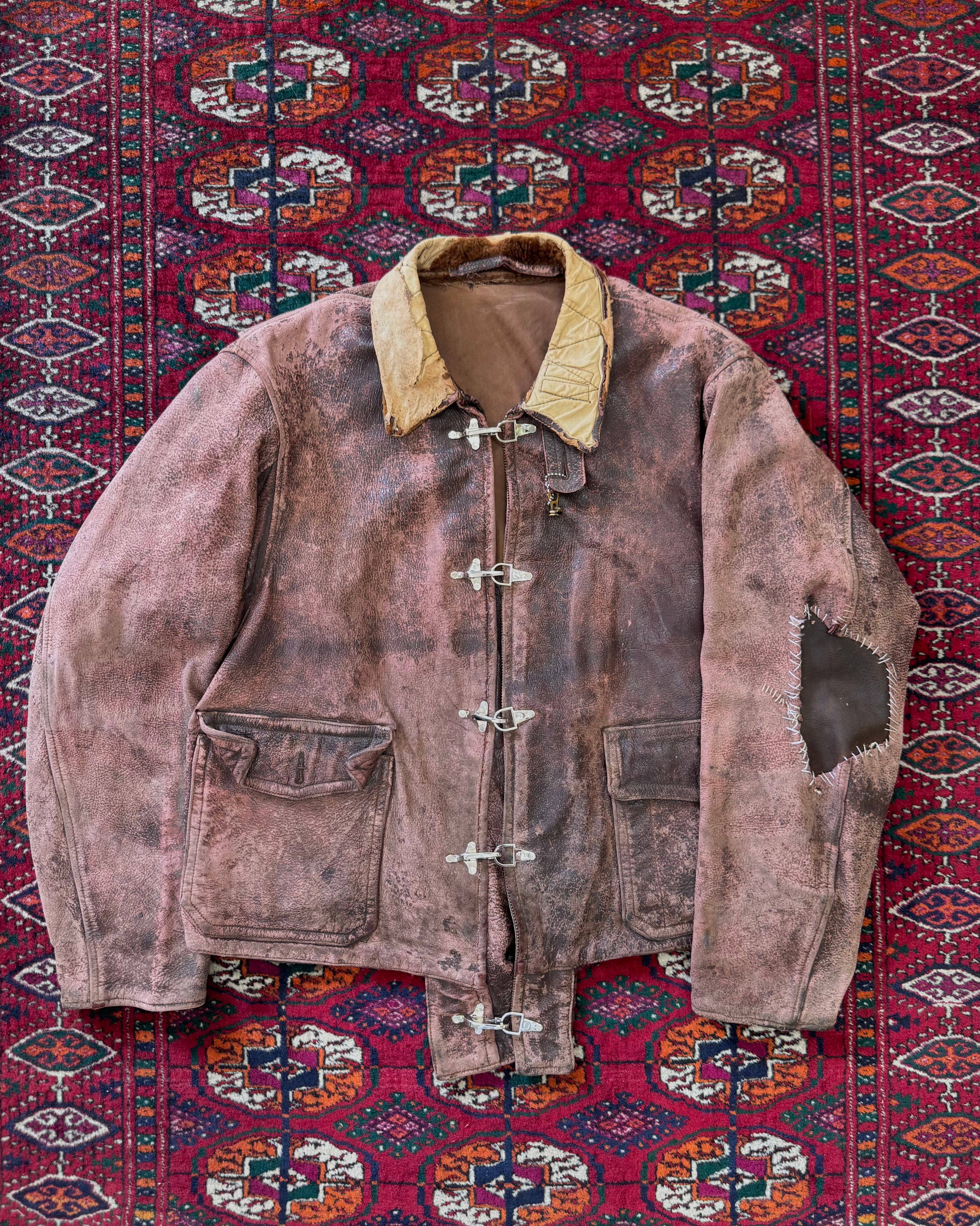 1950s steerhide leather zombie jacket with clasps