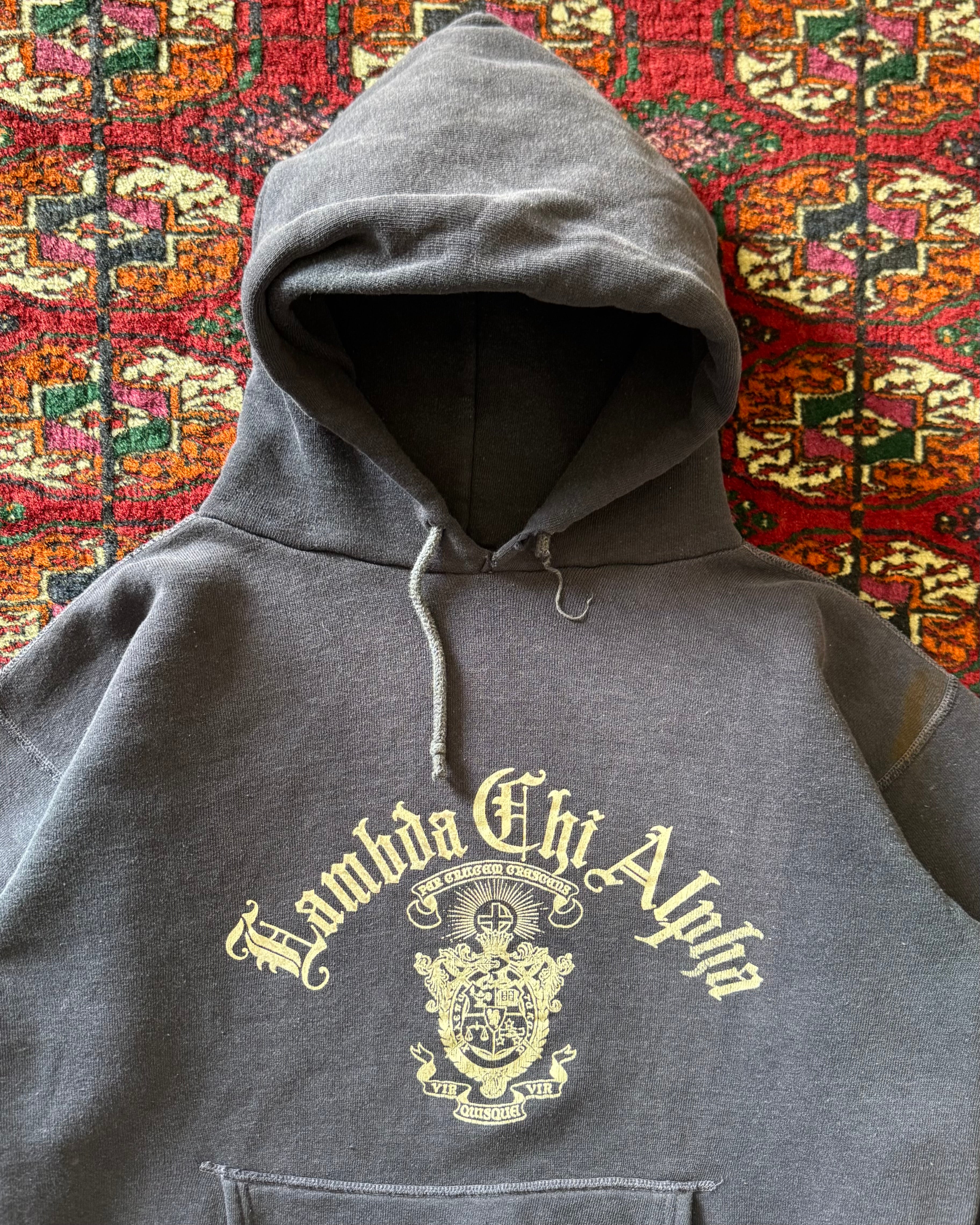 1960s fraternity flock print faded hoodie