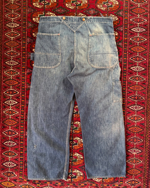Vintage 1940s/50s sanforized “BIG DAD” denim overalls altered by OG owner to be worn as pants ￼
