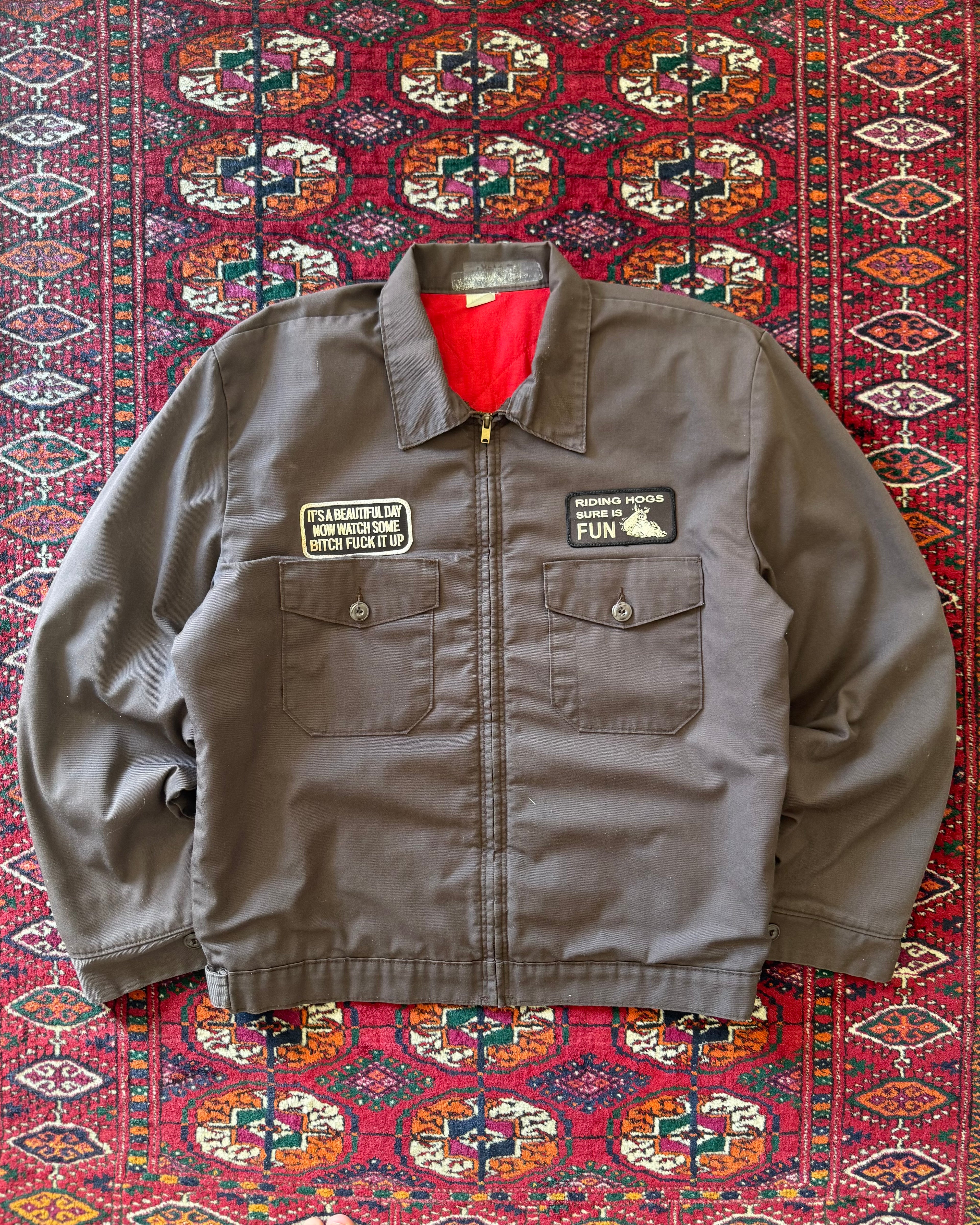 1970s brown work jacket with patches