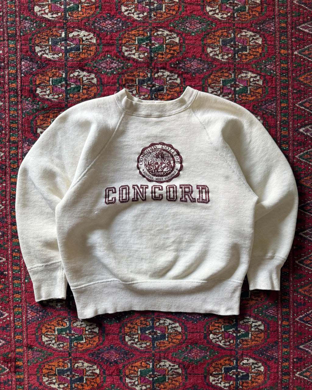 1950s champion running man concord  university flock print two-tone sweatshirt
