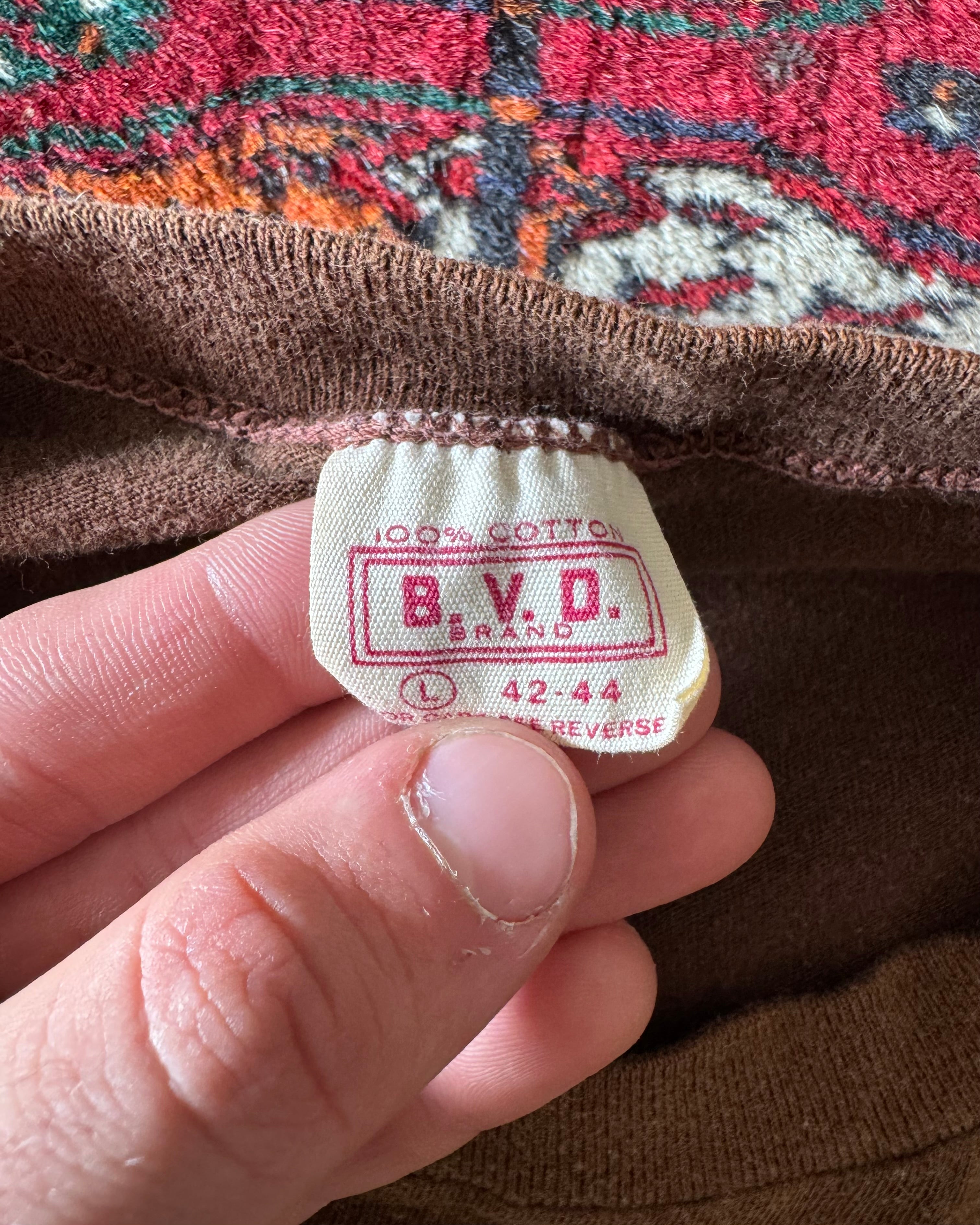 Vintage 1960s BVD brand faded brown selvedge pocket tee￼
