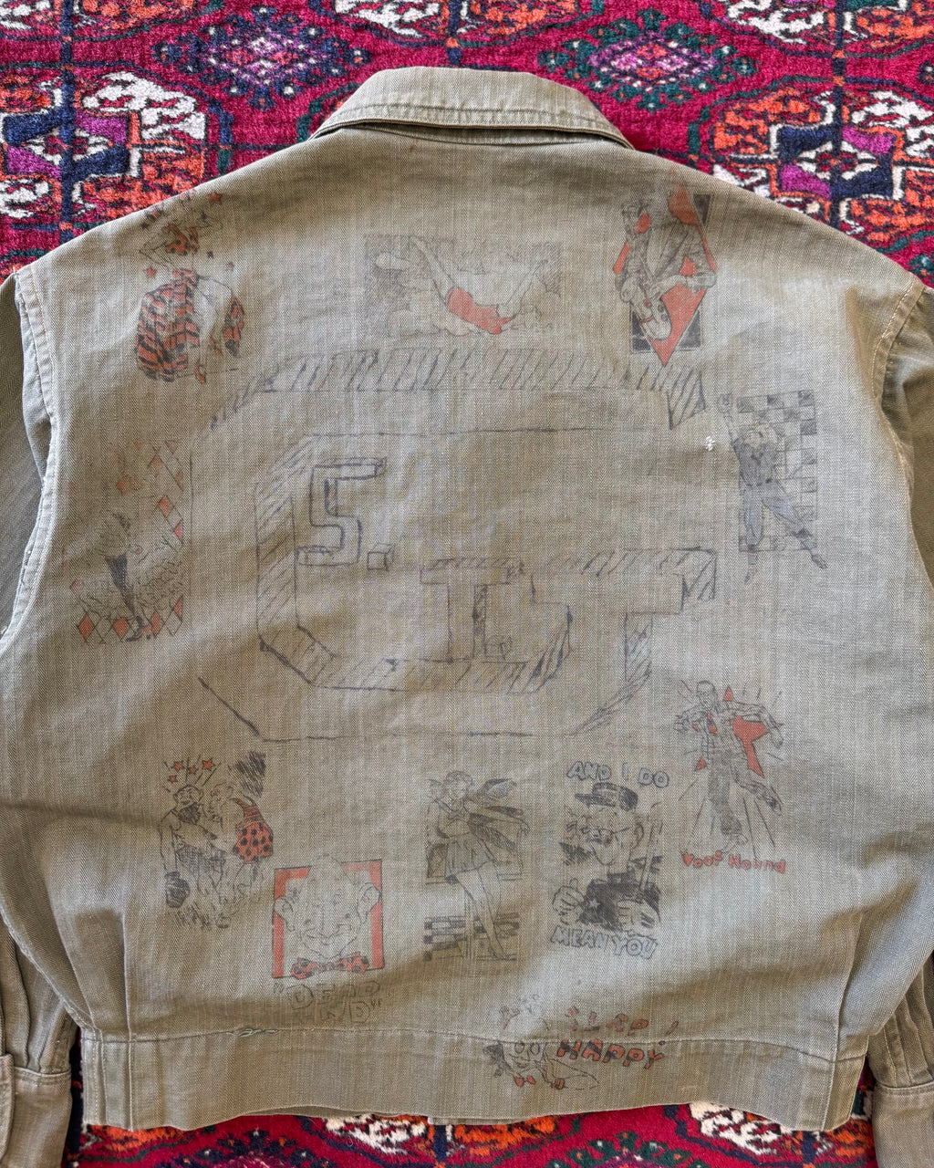 Vintage World War II era, donut button, HBT custom drawn senior jacket  ￼