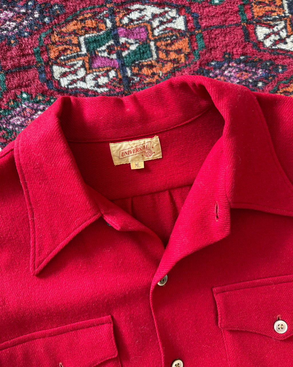 1950s Universal red wool dagger collared button down
