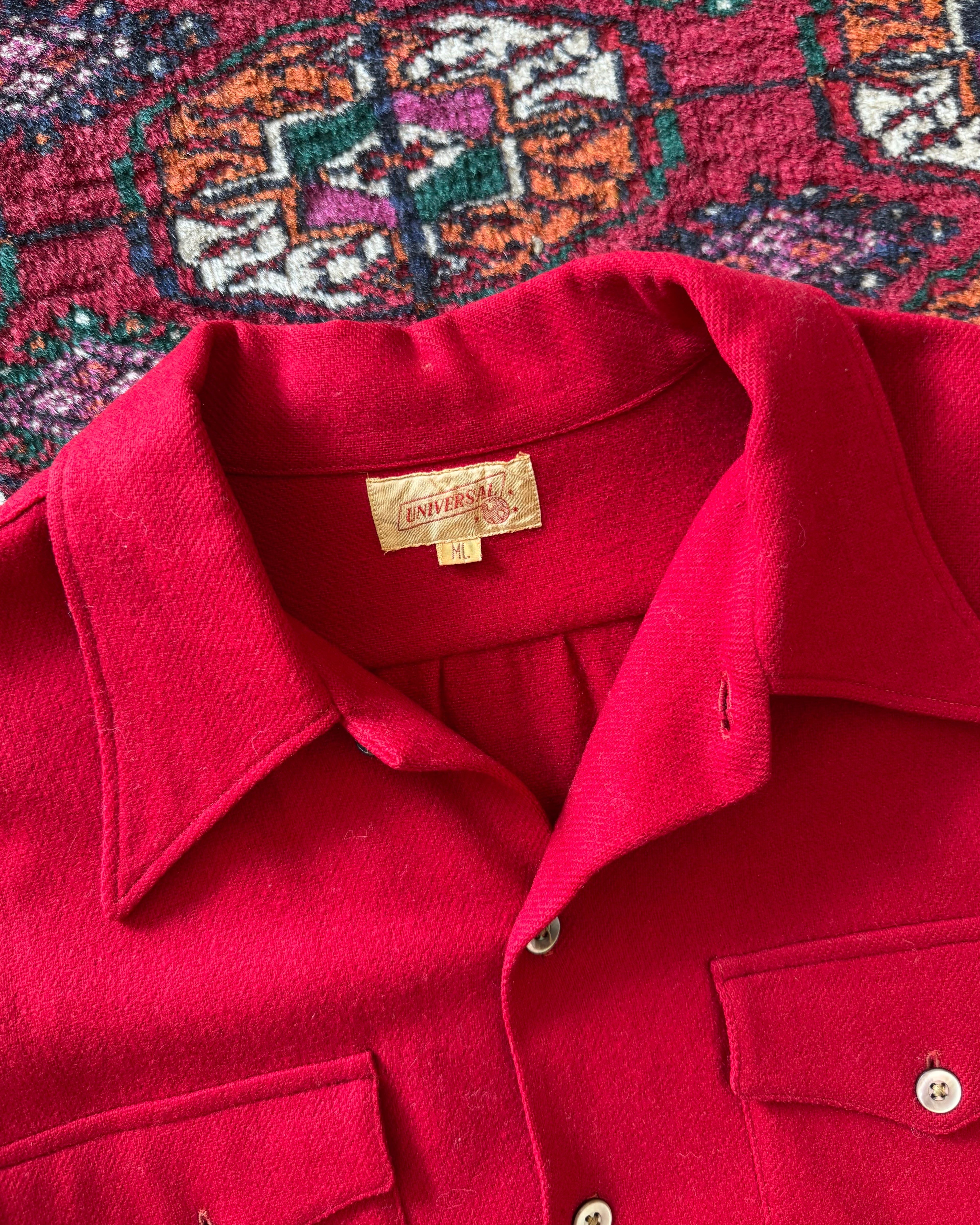 1950s Universal red wool dagger collared button down