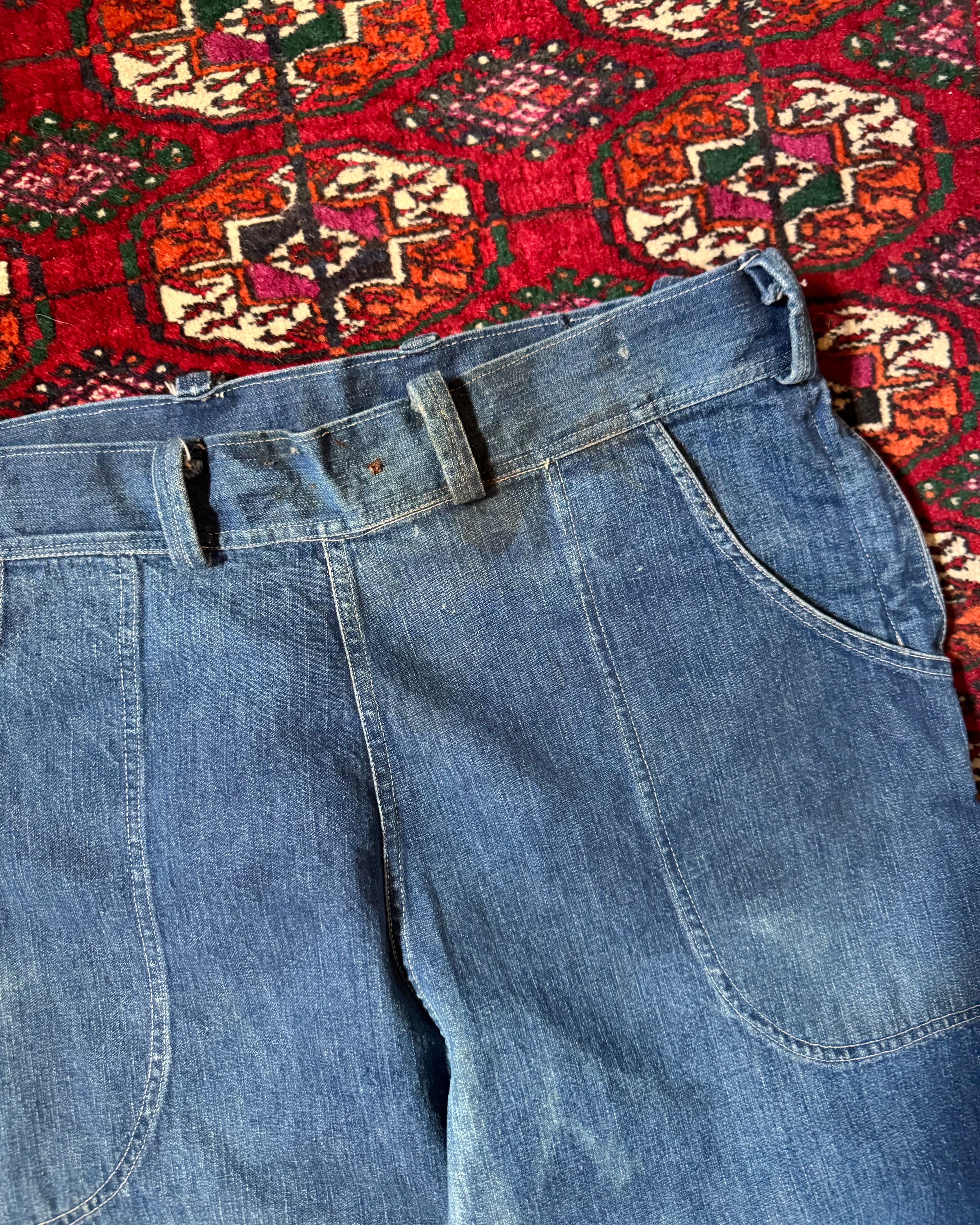 Vintage 1950s side zip dark wash work jeans