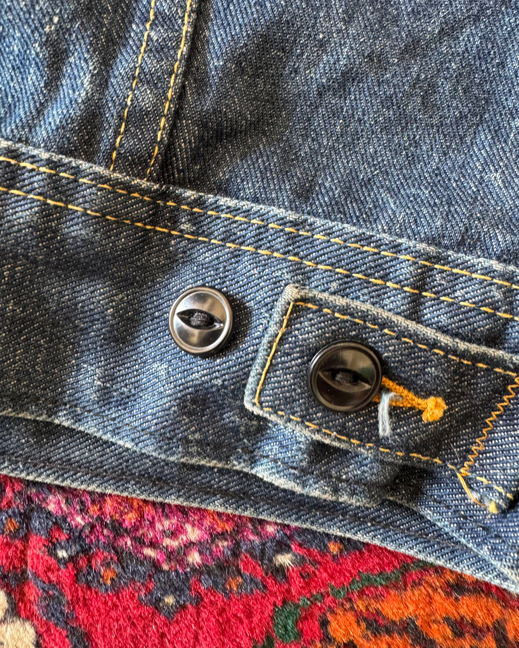 Vintage 1960s Lee serialized dark wash denim jacket with patches