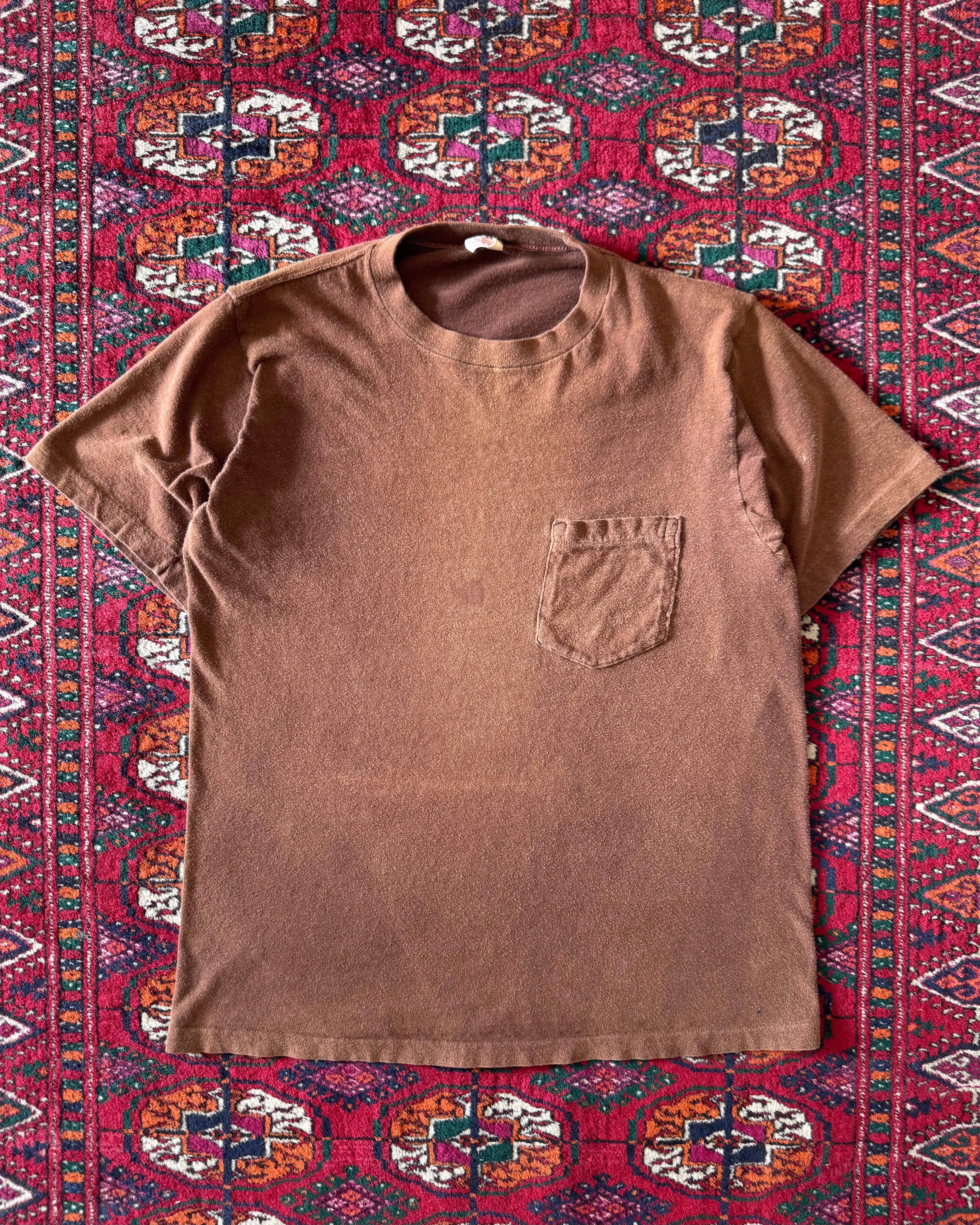 Vintage 1960s BVD brand faded brown selvedge pocket tee￼