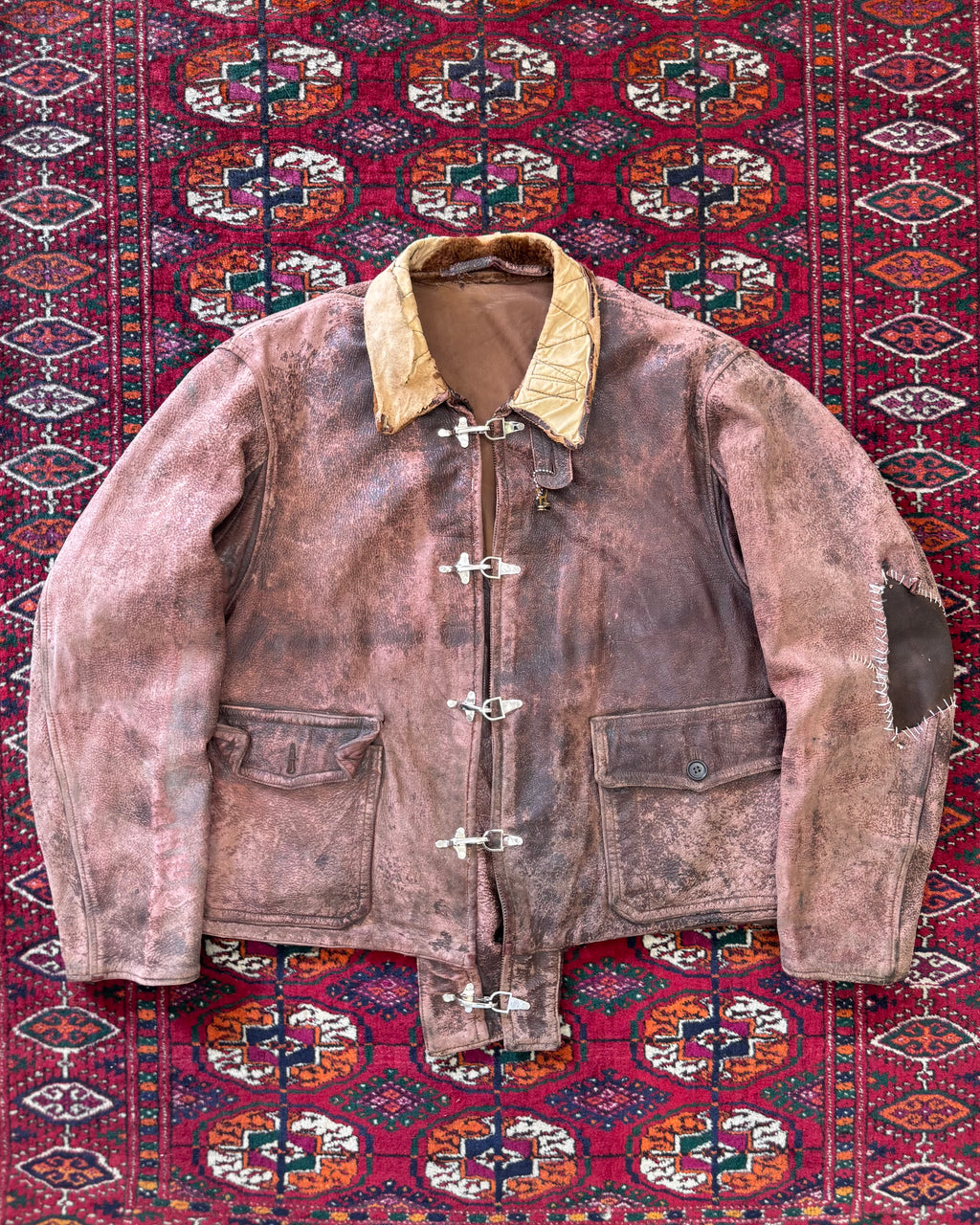 1950s steerhide leather zombie jacket with clasps