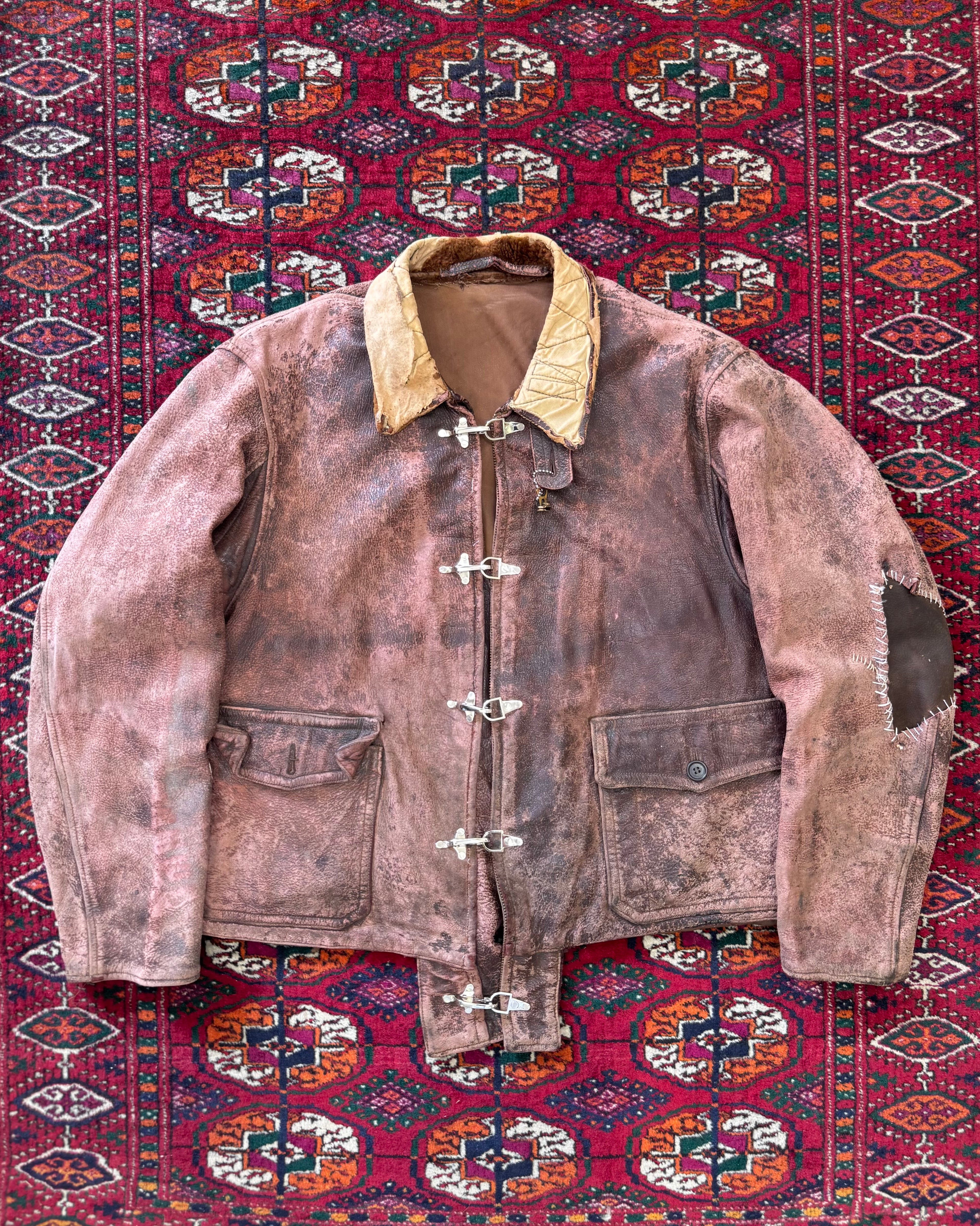 1950s steerhide leather zombie jacket with clasps